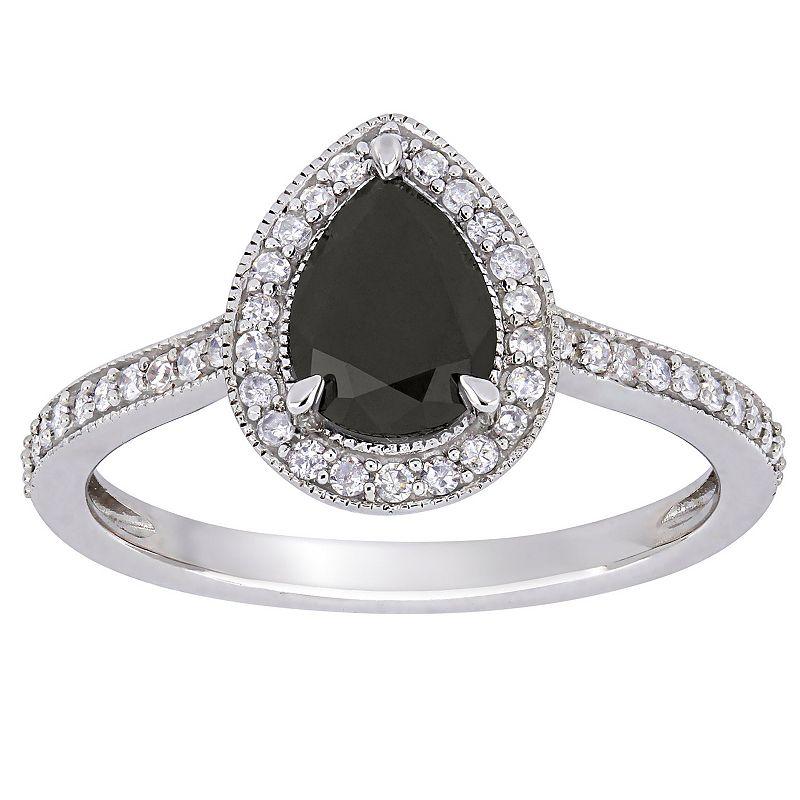 Stella Grace 10k White Gold 1 1/4 Carat T.W. Black & White Diamond Teardrop Engagement Ring, Women's,  Product Image