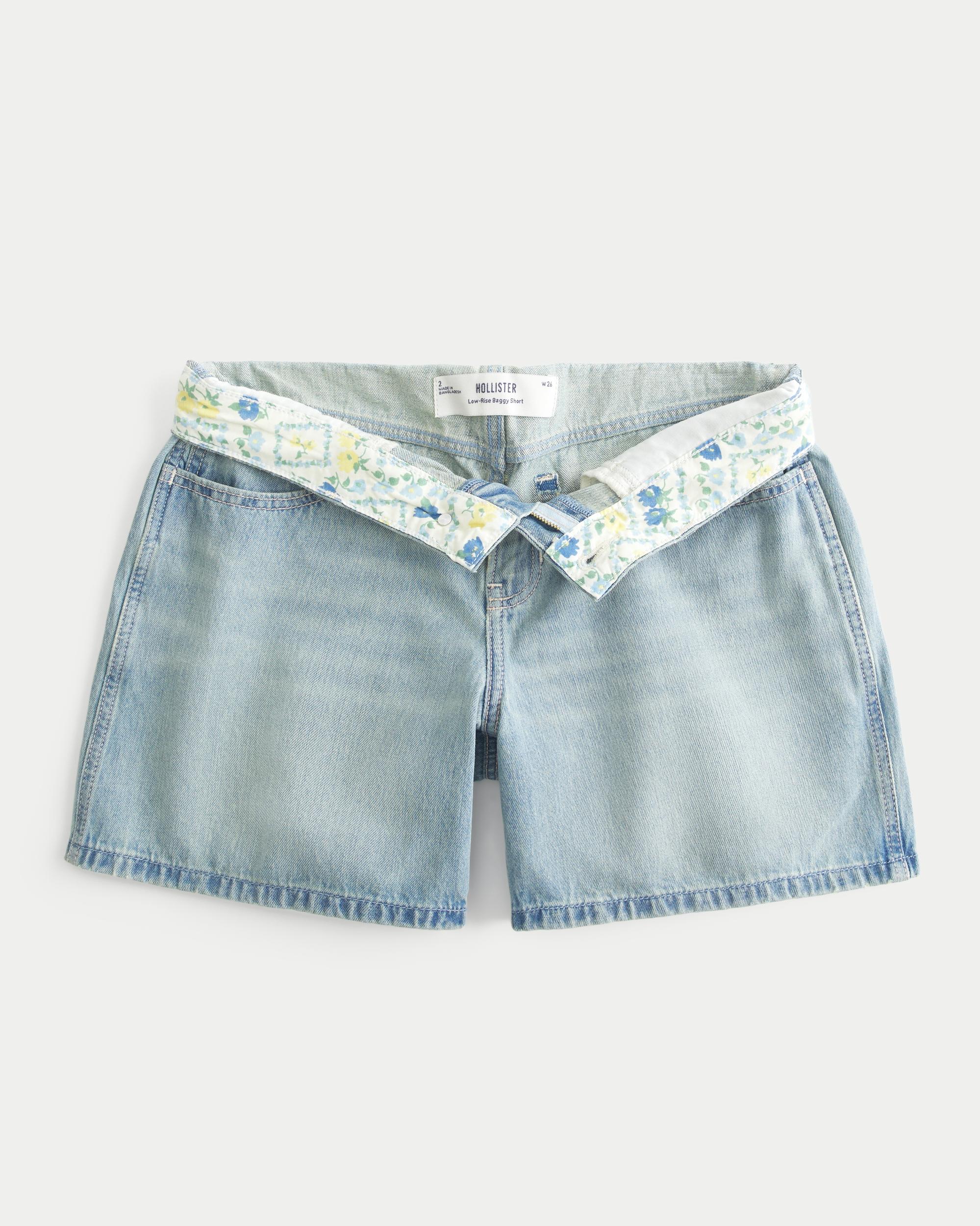 Low-Rise Dark Wash Baggy Denim Shorts 5" Product Image