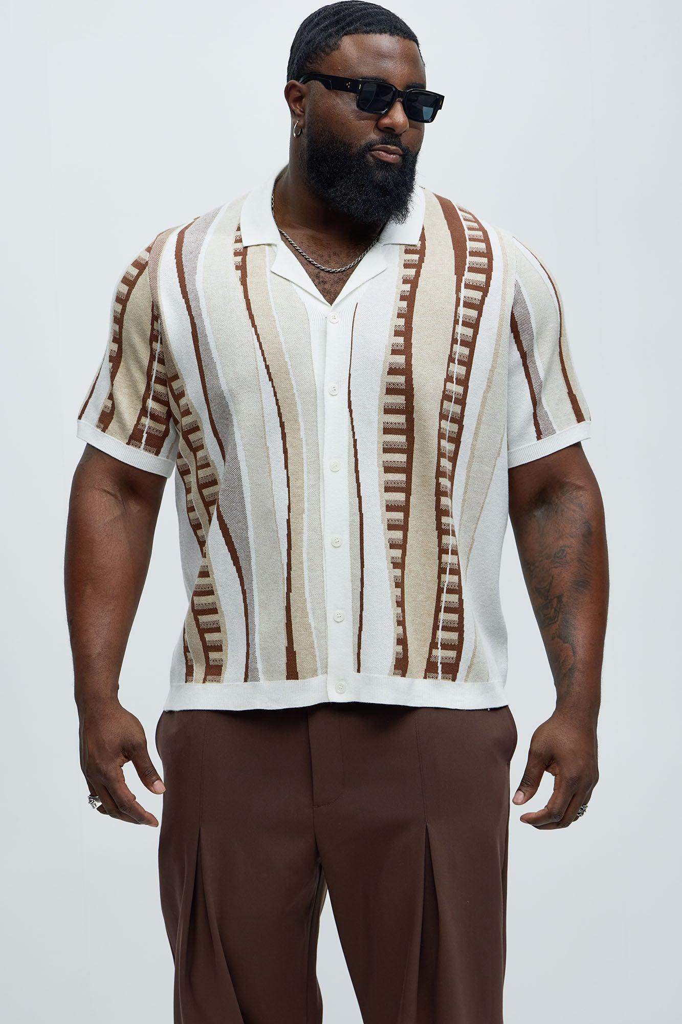 Neil Cuban Collar Knitted Shirt - Cream/combo Product Image