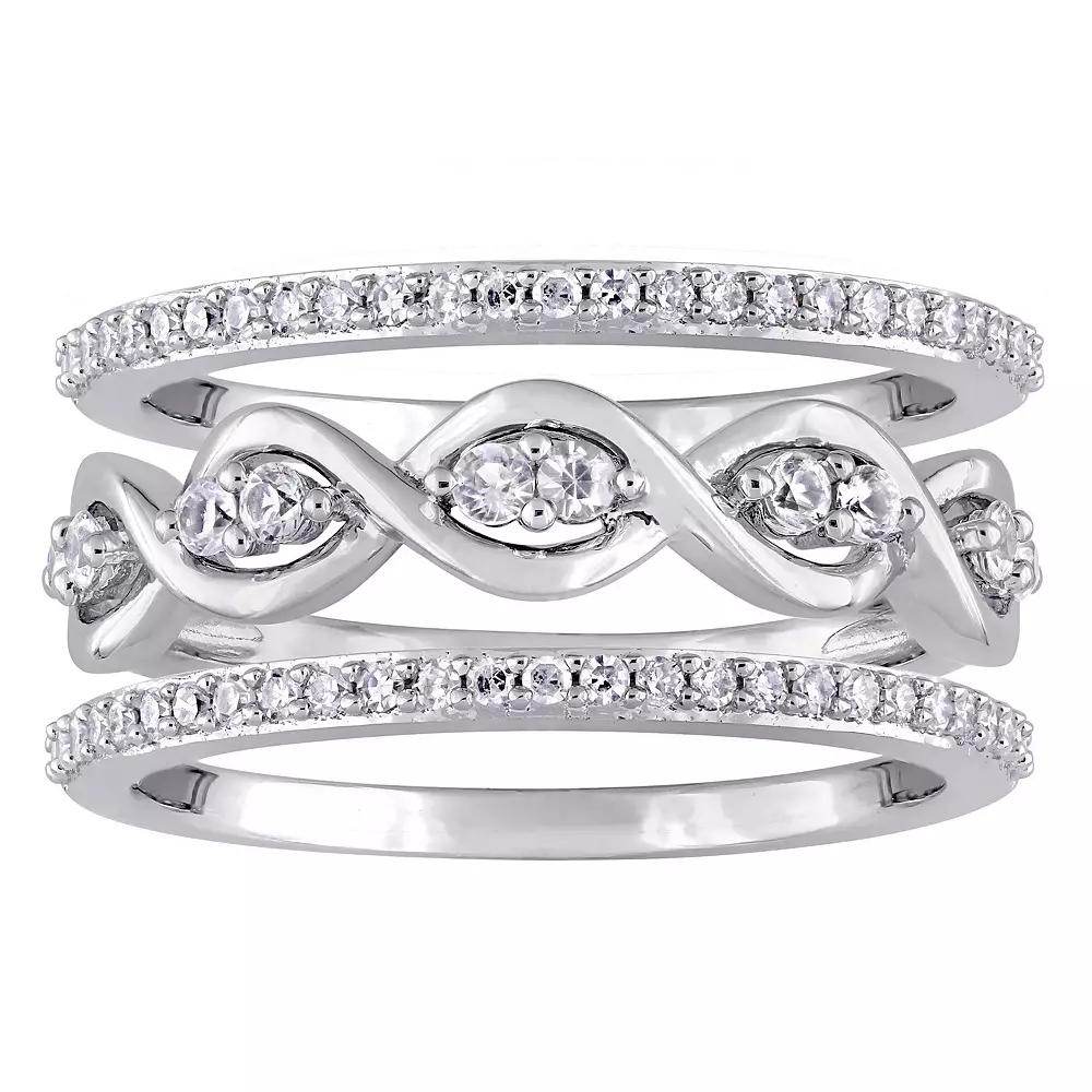 Stella Grace 14k White Gold White Sapphire & 1/4 Carat T.W. Diamond Ring Set, Women's,  Product Image