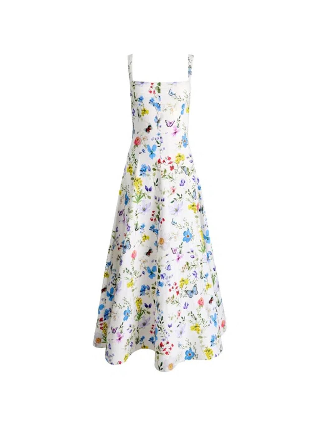 ALICE AND OLIVIA Polly Seamed Drop Waist Flared Ankle Length Dress In White Product Image