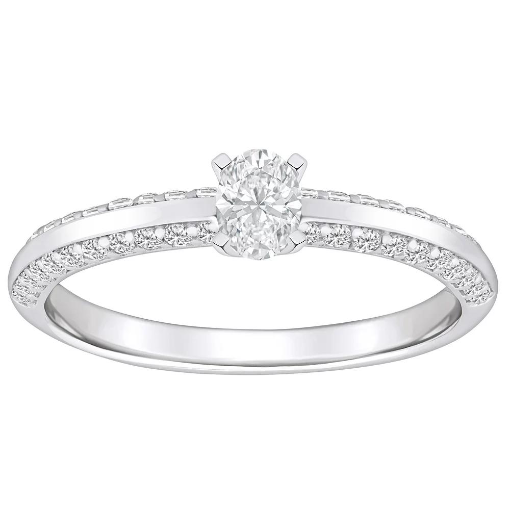 Alyson Layne 14k Gold 3/5 Carat T.W. Diamond Oval Cut Pave & Polished Band Engagement Ring, Women's, Size: 6.50, 14k White Gold Product Image