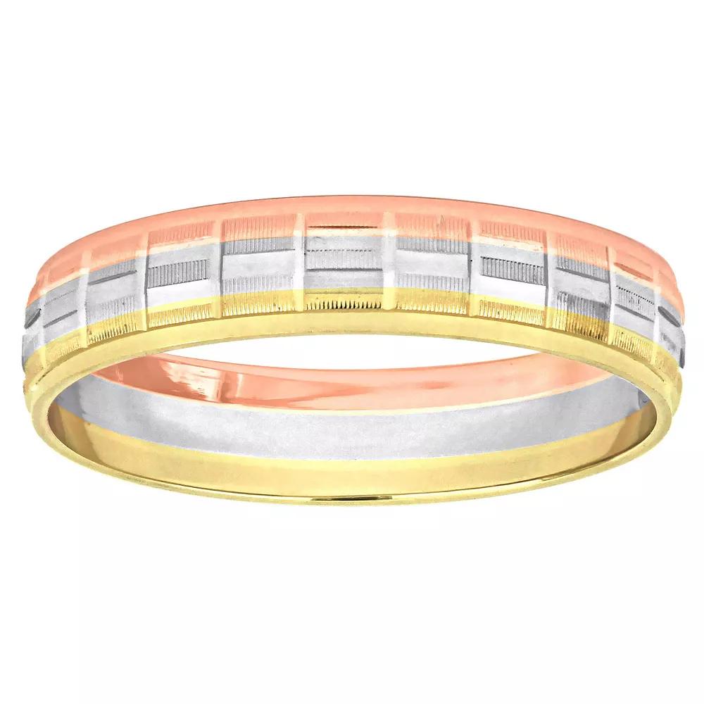 Stella Grace Tri-Tone 10k Gold 4 mm Woven Motif Wedding Band, Womens 10k  Tone Product Image