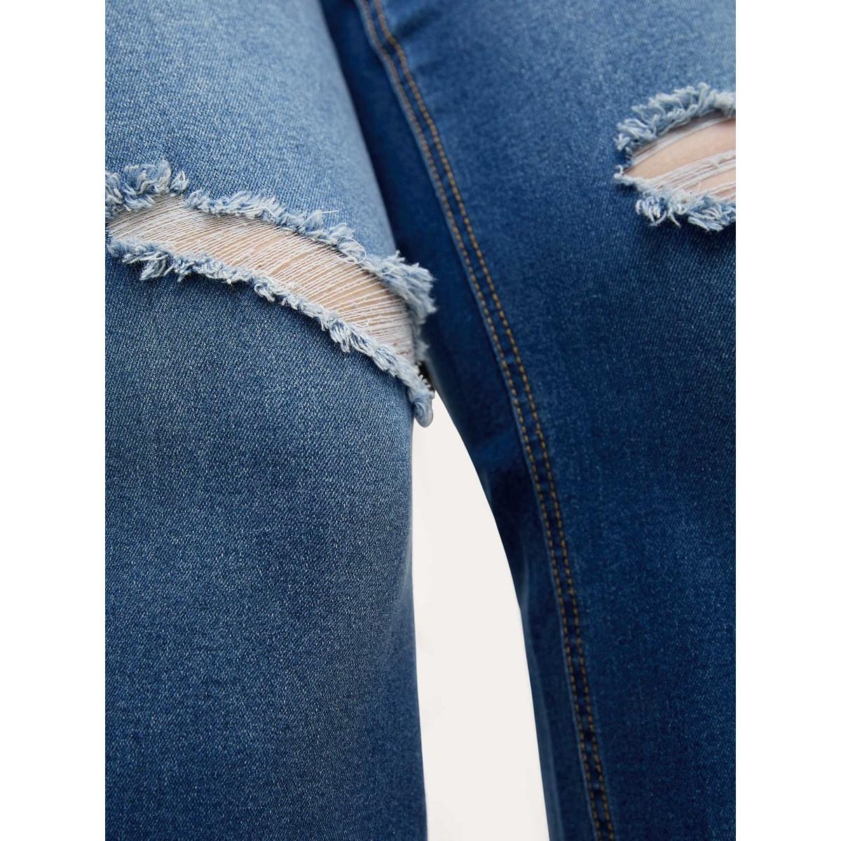 Plus Size Ripped Mid-Rise Straight-Leg Jeans Women Denimblue Casual Non Medium stretch Slanted pocket Jeans BloomChic 30/6X Product Image