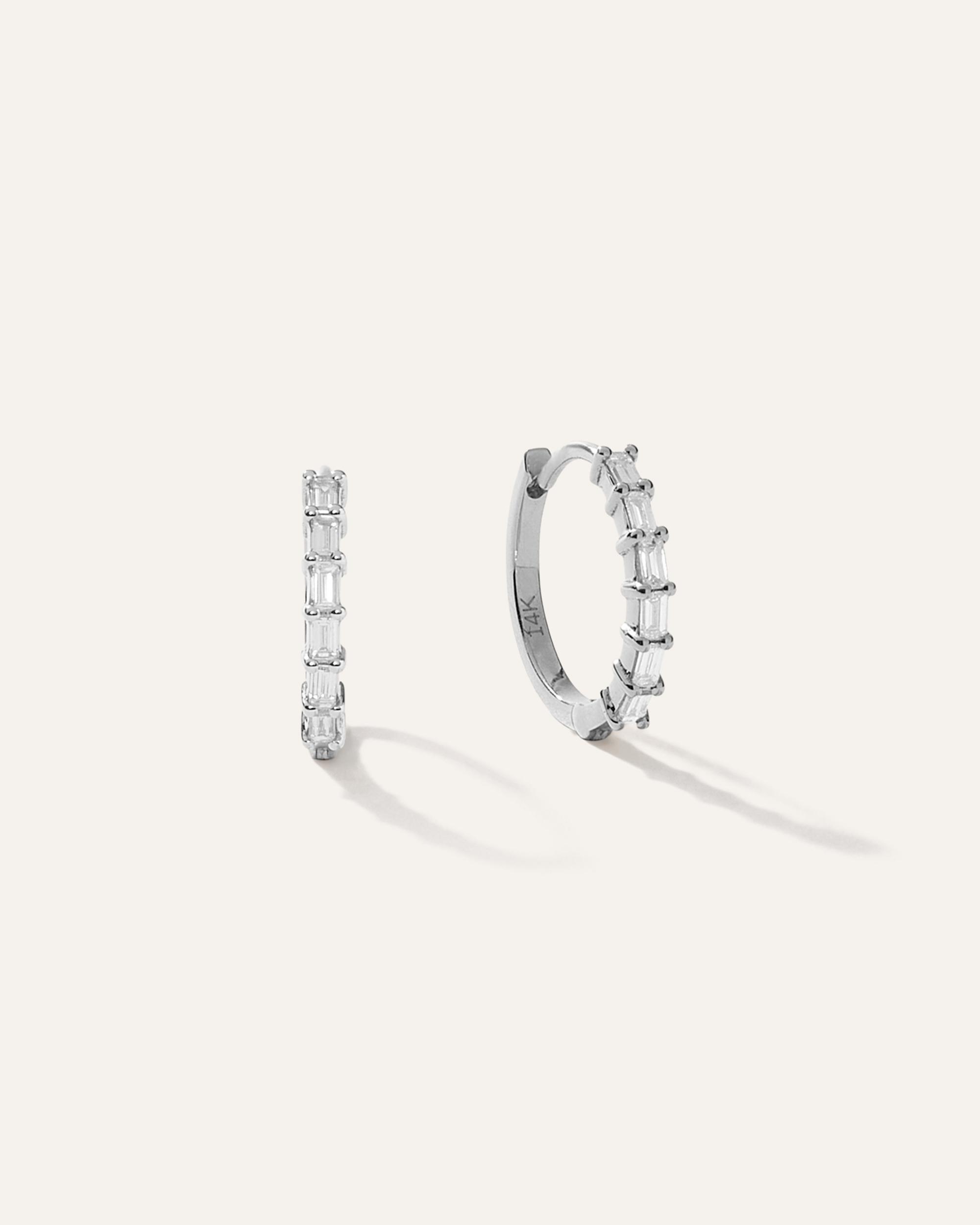 Quince | Women's 14K Gold Diamond Baguette Huggies Product Image
