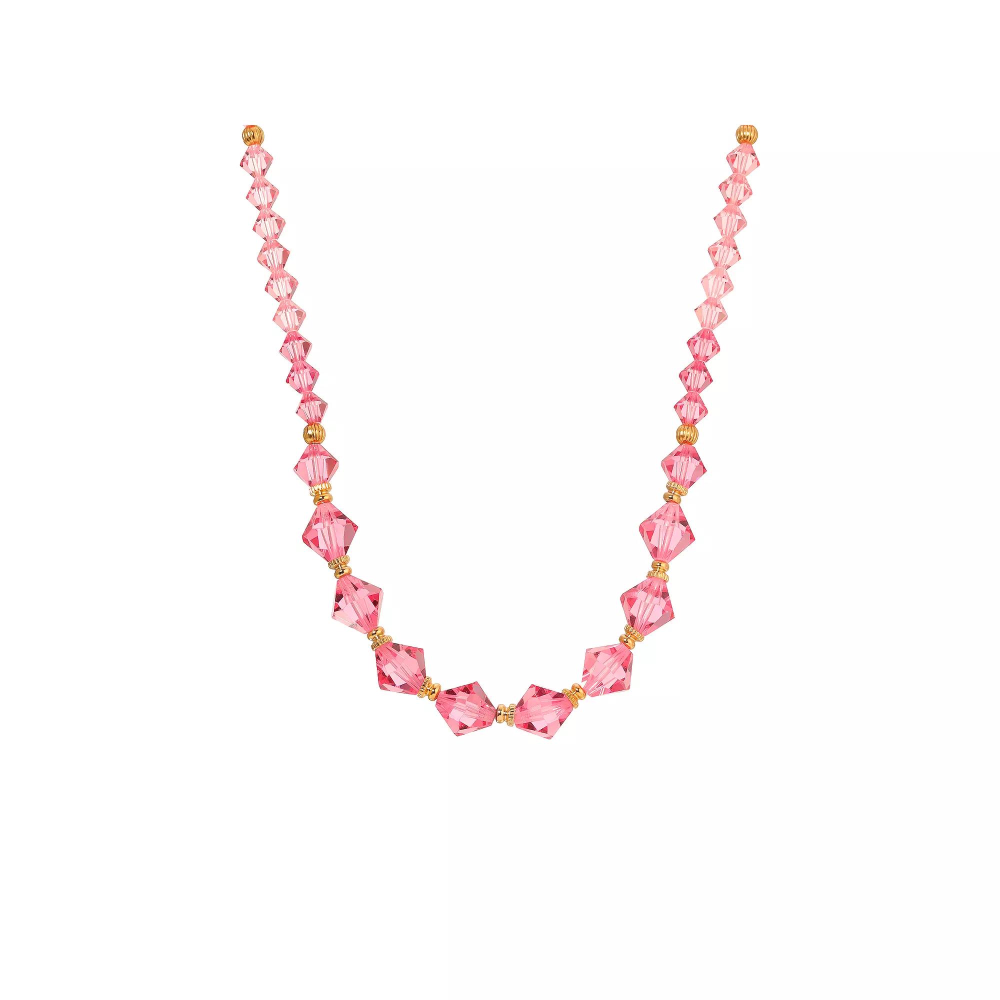 1928 Gold Tone Pink Lantern Crystal Necklace, Women's Product Image