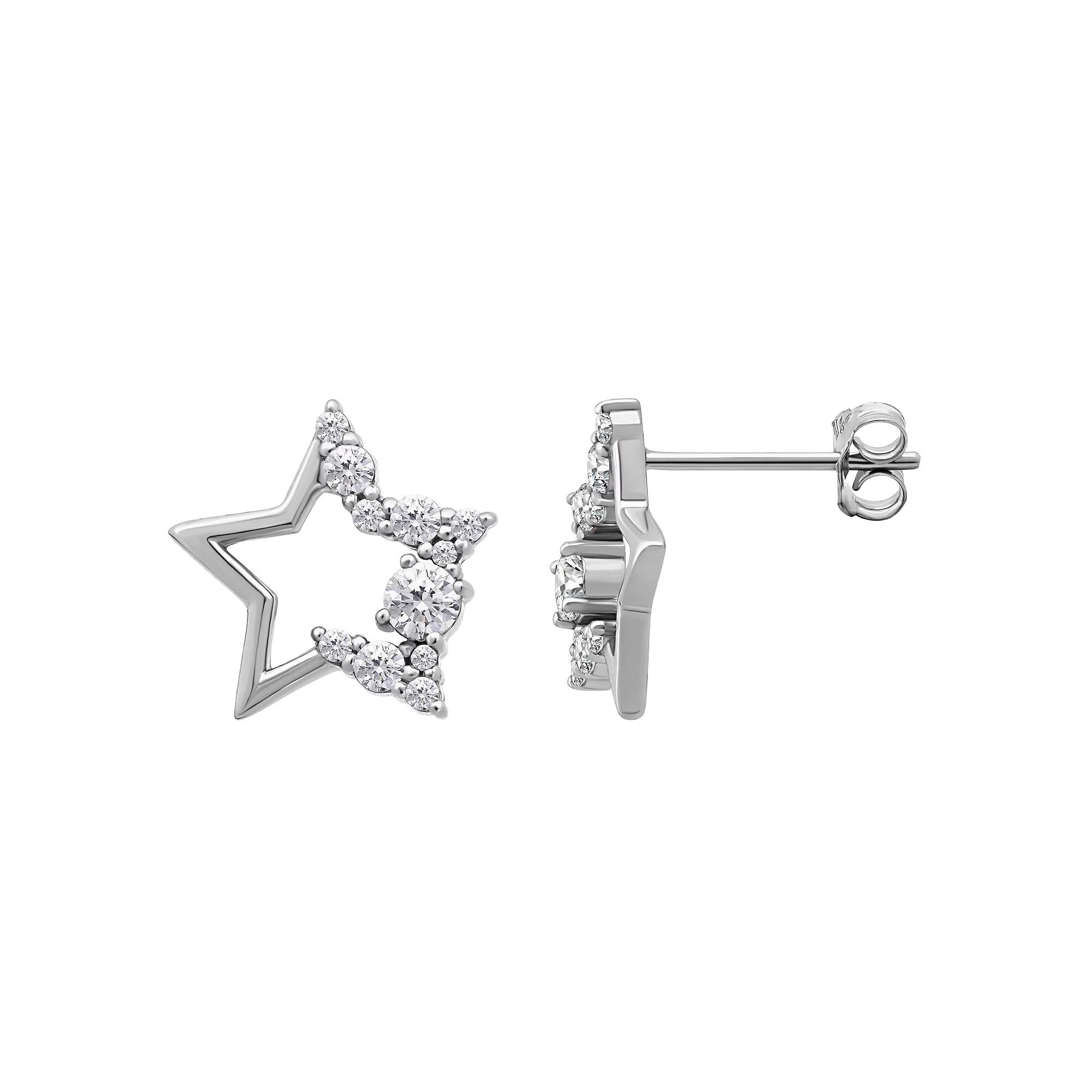 Aleure Precioso Sterling Silver Pave Cubic Zirconia Open Star Stud Earrings, Women's Product Image