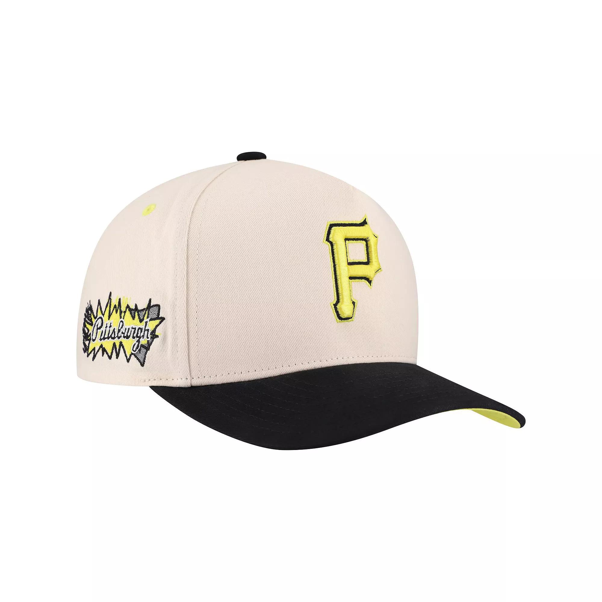 Men's Mitchell & Ness Cream Pittsburgh Pirates Overspray Pro Pinch Snapback Hat, Beige Product Image