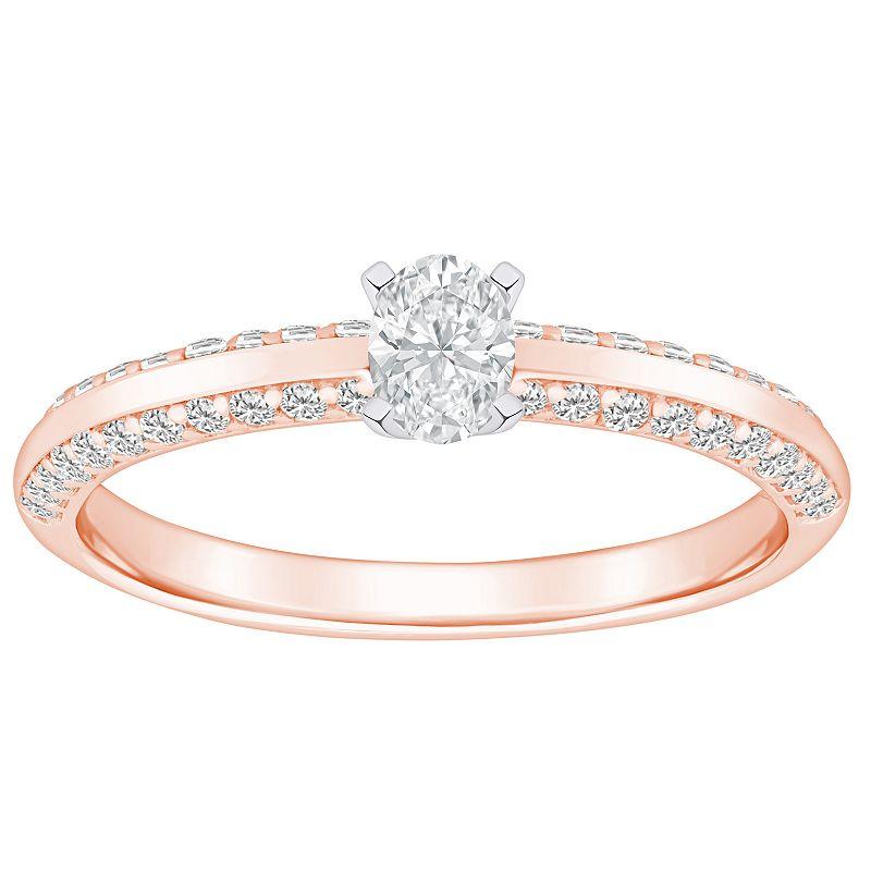 Alyson Layne 14k Gold 3/5 Carat T.W. Diamond Oval Cut Pave & Polished Band Engagement Ring, Women's, Size: 6.50, 14k White Gold Product Image