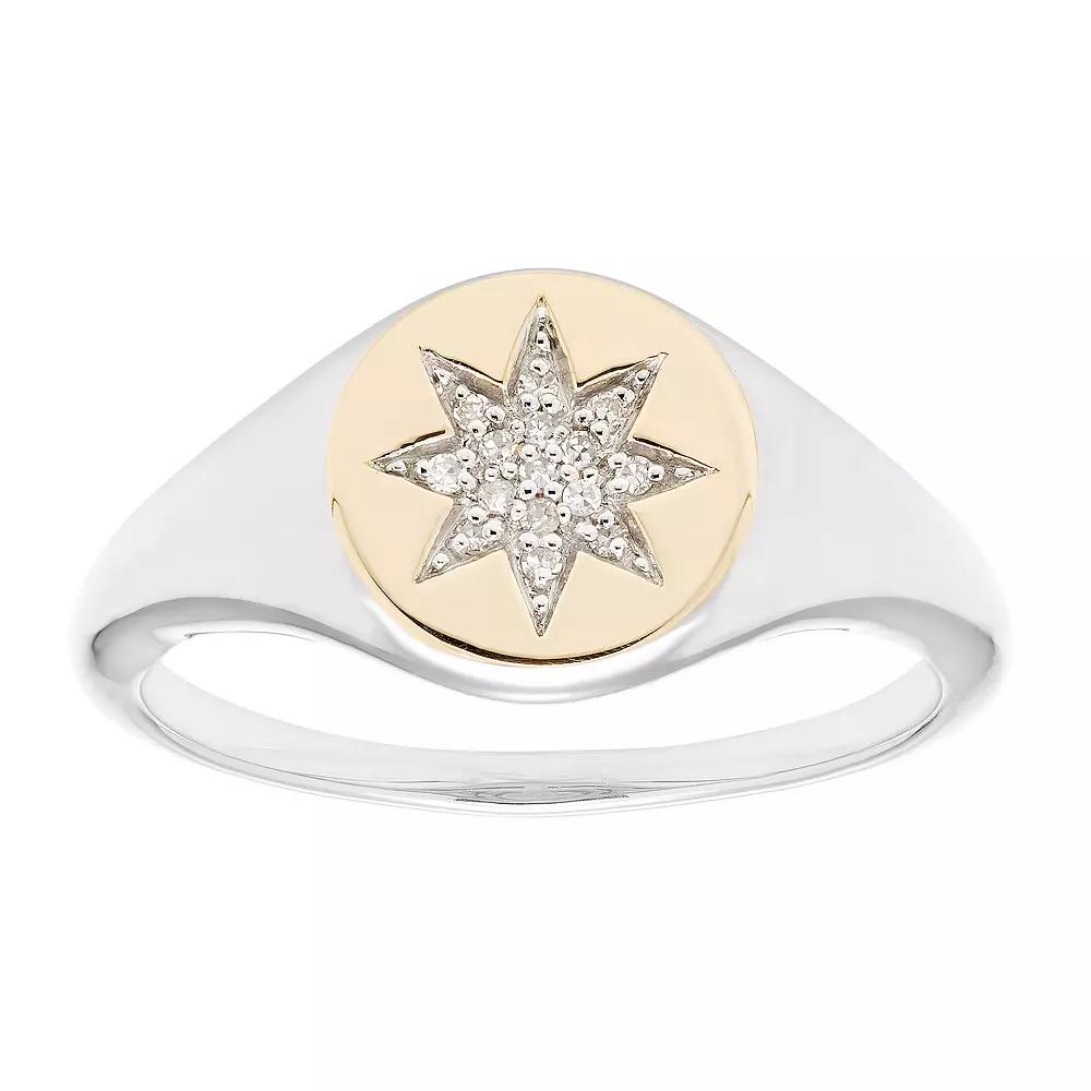 It's Personal 14k Gold Over Sterling Silver Diamond Accent Starburst Signet Ring, Women's, Size: 6, Two Tone Product Image