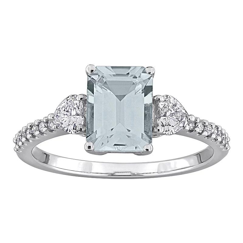 Stella Grace 14k White Gold Aquamarine & 3/8 Carat T.W. Diamond Engagement Ring, Women's, Size: 9 Product Image