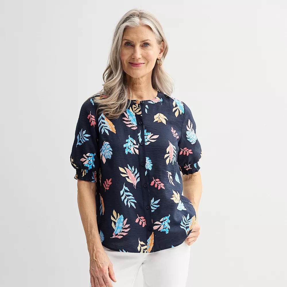 Women's Croft & Barrow® Woven Split Neck Shirt, Size: XS, Blue Open Jungle Product Image