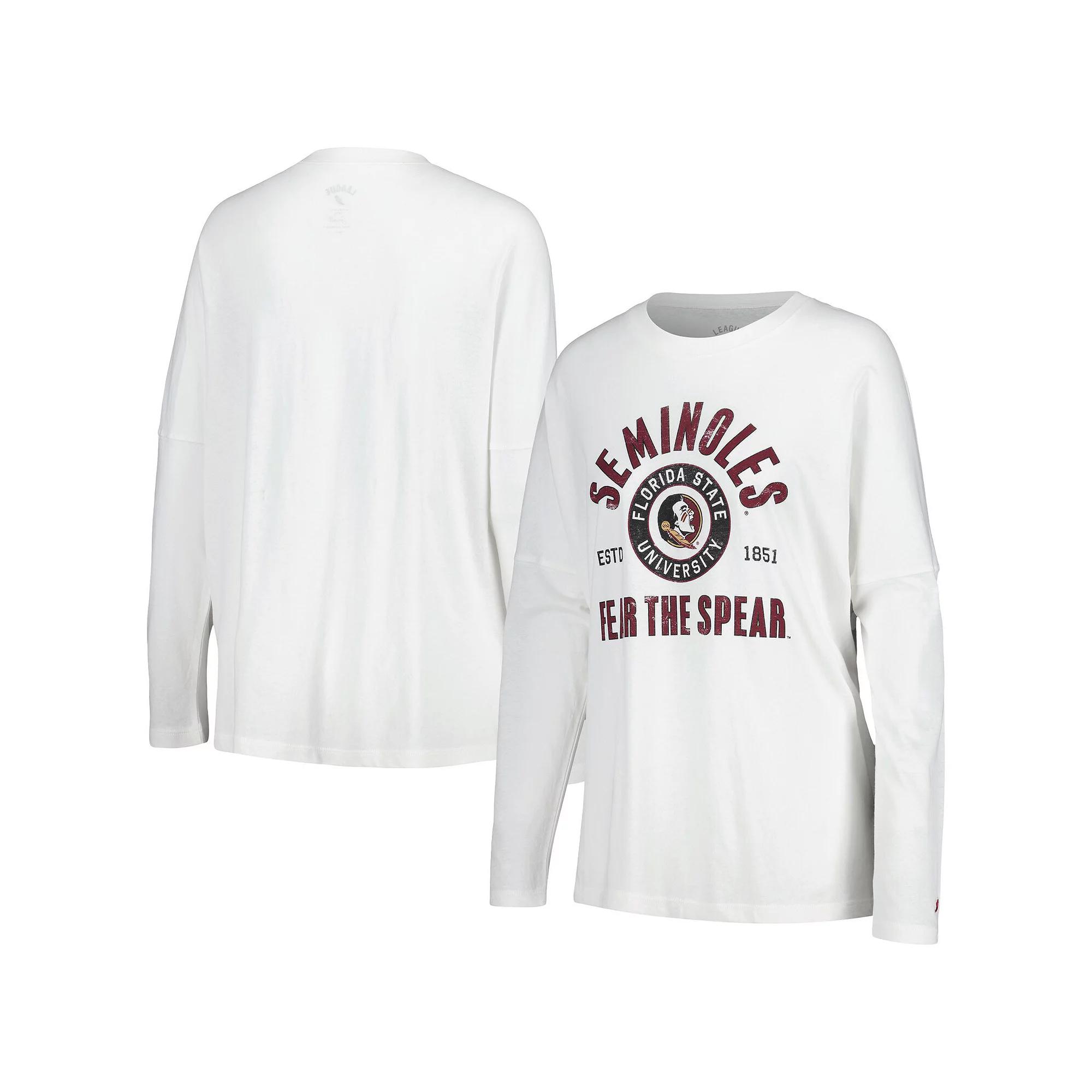 Women's League Collegiate Wear White Florida State Seminoles Clothesline Oversized Long Sleeve T-Shirt, Size: Large Product Image