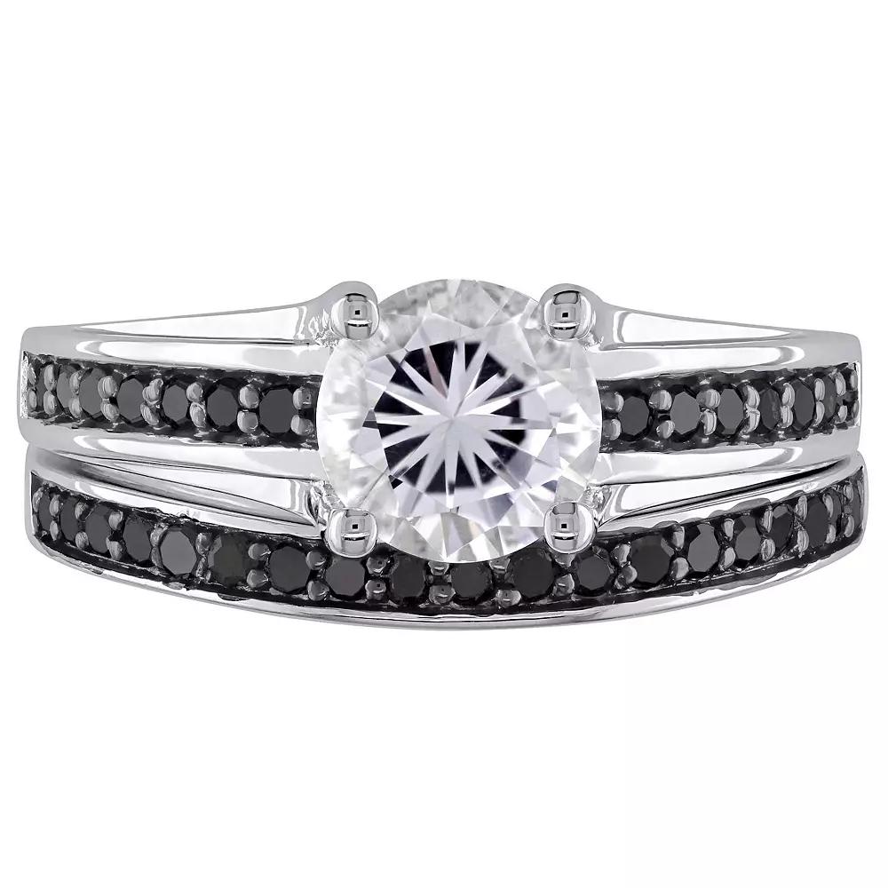Stella Grace Sterling Silver Lab-Created White Sapphire & 1/3 Carat T.W. Black Diamond Engagement Ring Set, Womens Product Image