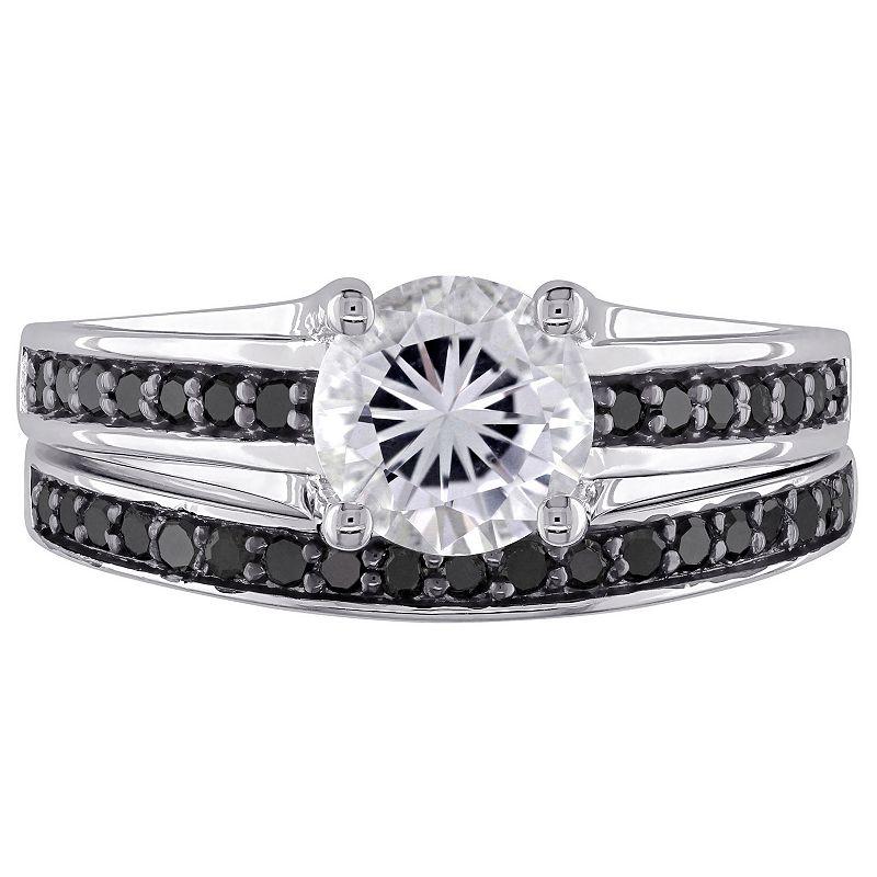 Stella Grace Sterling Silver Lab-Created White Sapphire & 1/3 Carat T.W. Black Diamond Engagement Ring Set, Womens Product Image