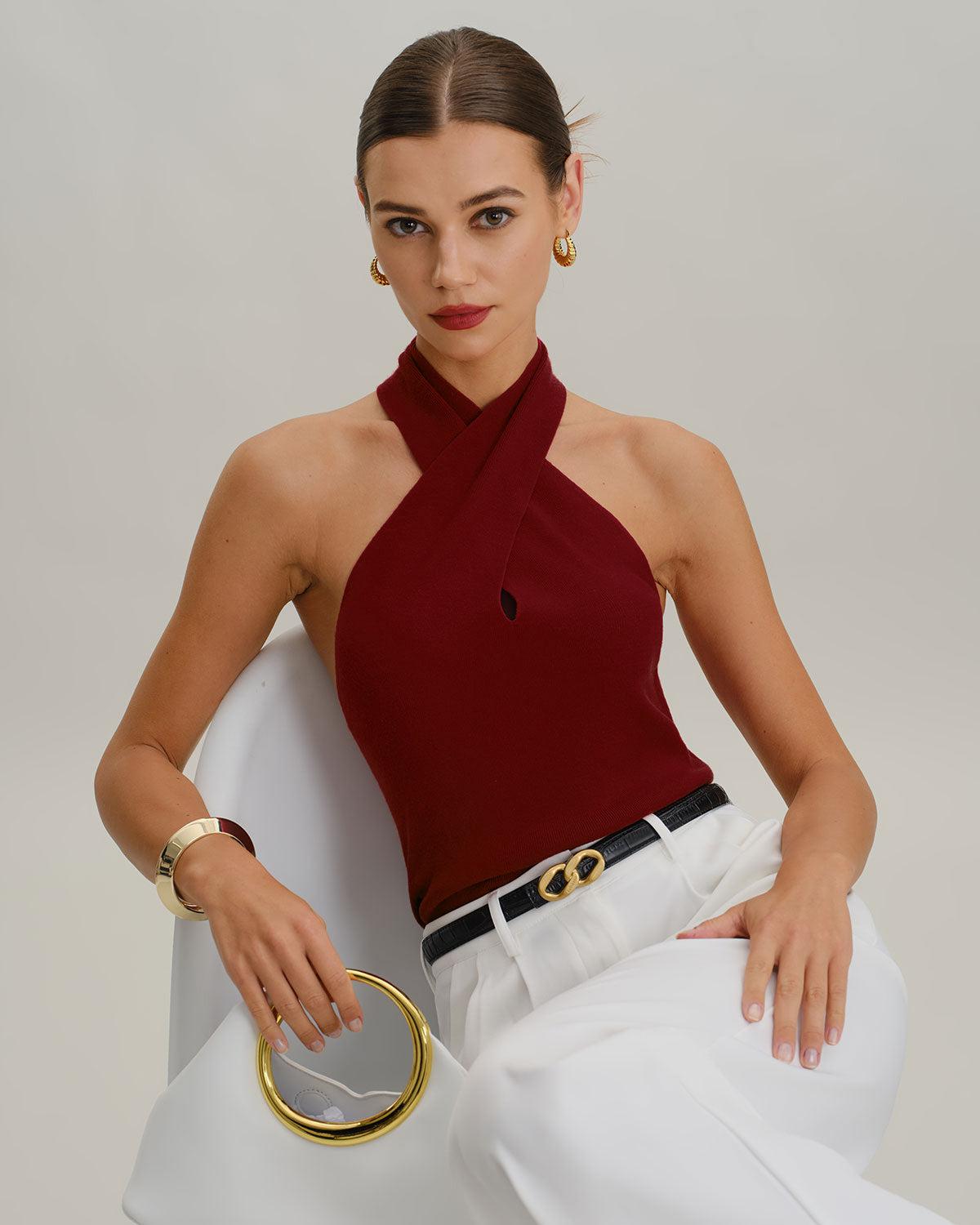 Red Knit Halter Vest Product Image