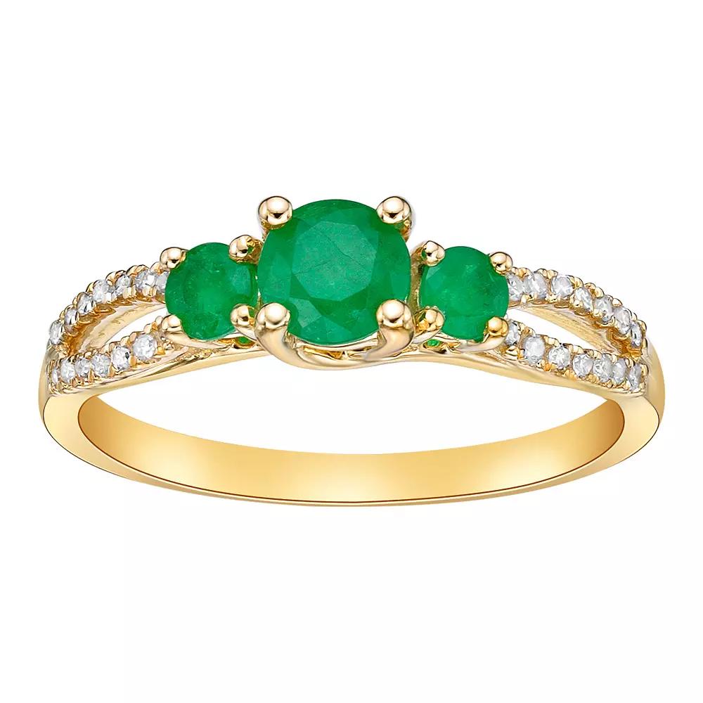 Gemminded 10k Gold 1/8 Carat T.W. Diamond & Emerald 3-Stone Ring, Women's Product Image