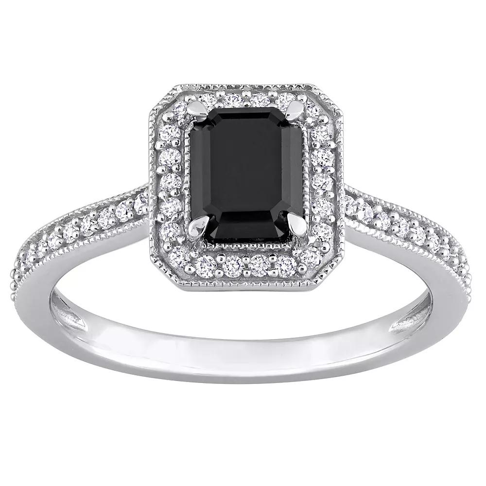 Stella Grace 14k White Gold 1 1/4 Carat T.W. Black & White Diamond Halo Engagement Ring, Women's Product Image