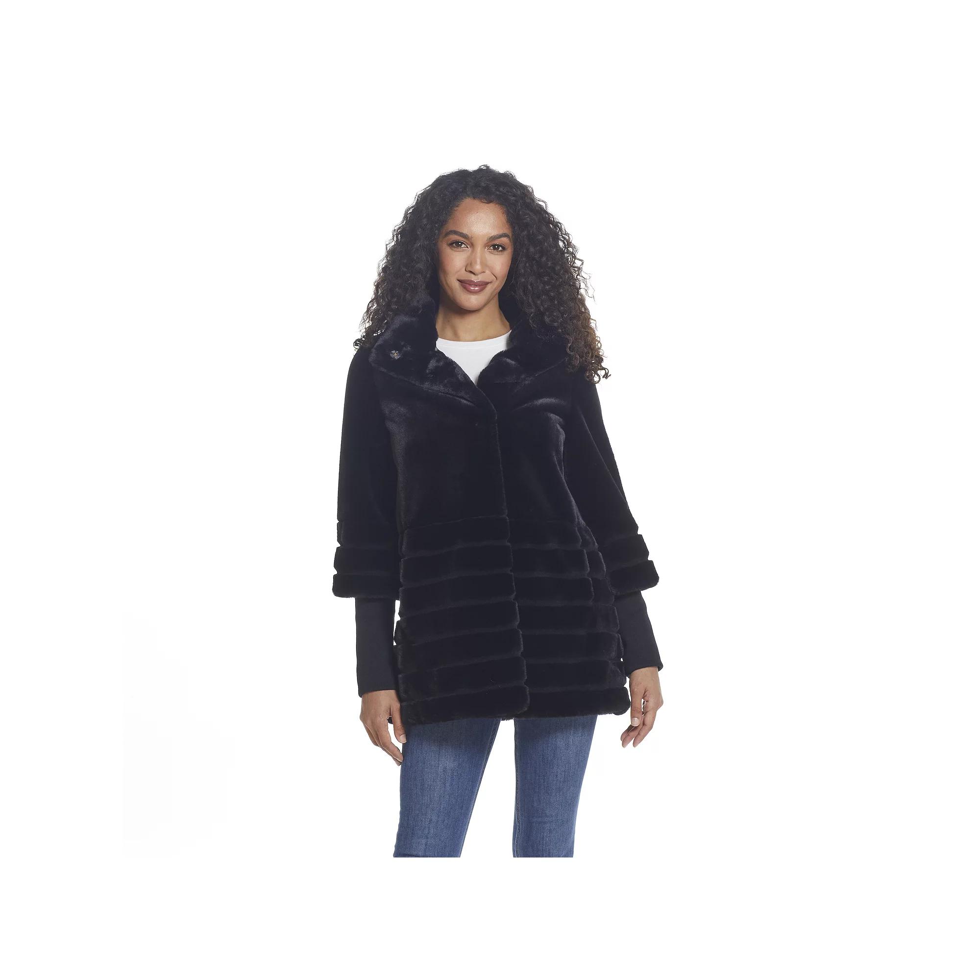 Women's Gallery Oversize-Collar Faux-Fur Coat, Size: Medium, Black Product Image