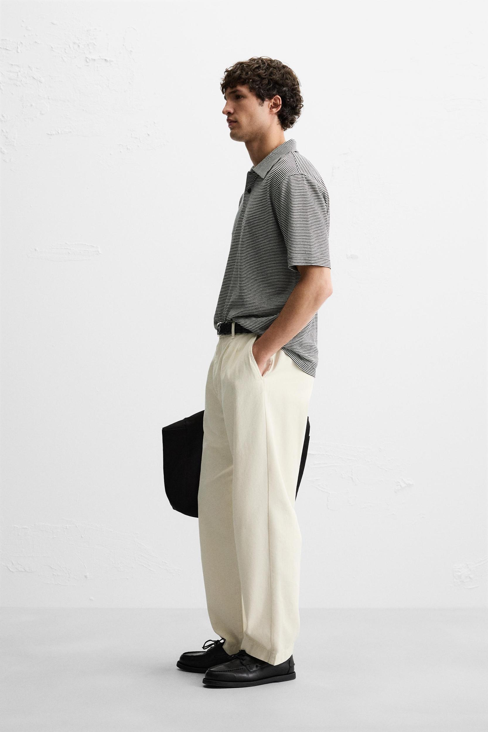 LINEN-COTTON STRIPED POLO SHIRT Product Image