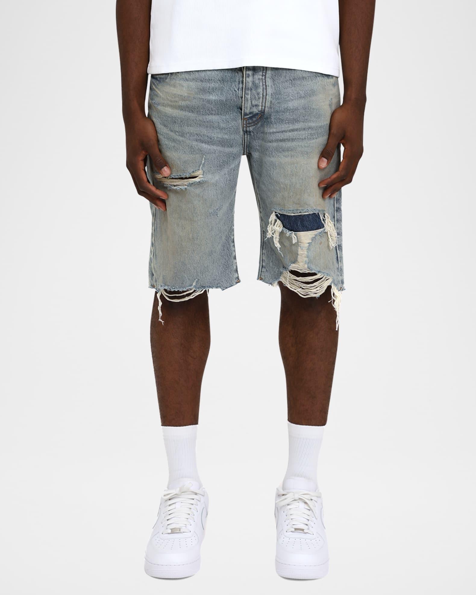 Men's Faros Distressed Cotton Denim Shorts Product Image