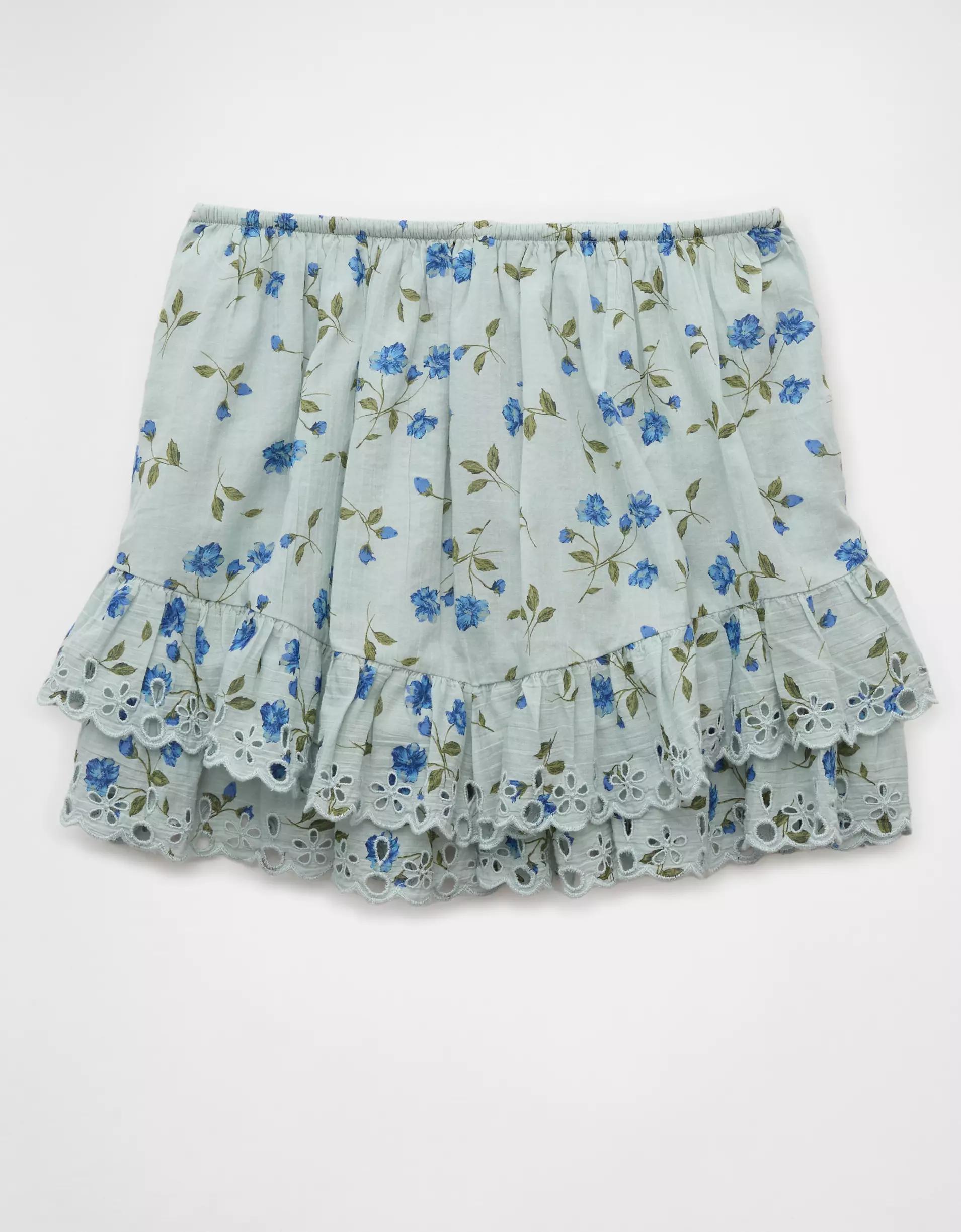 AE High-Waisted Embroidered Ruffle Mini Skirt Product Image