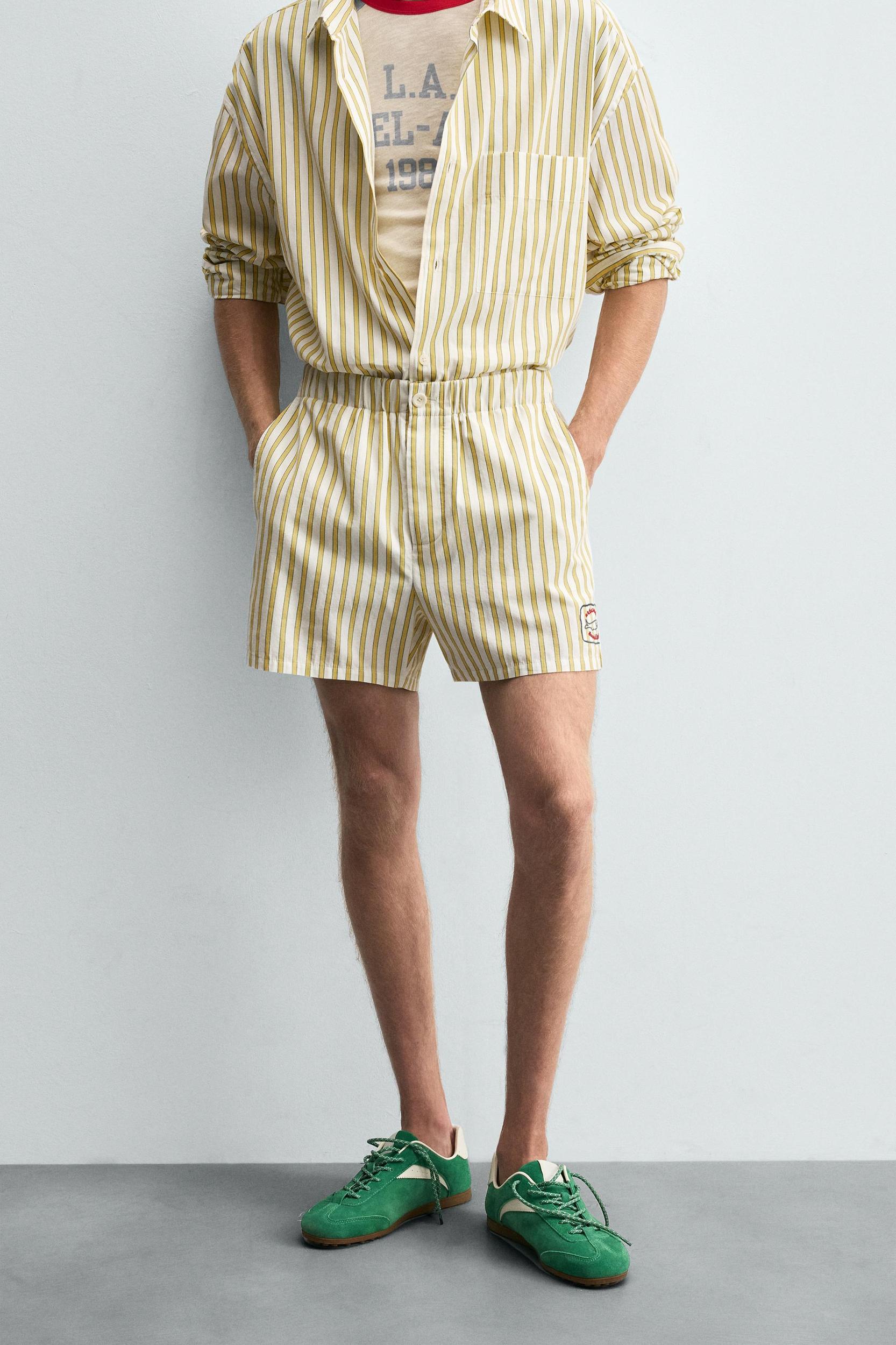 STRIPED EMBROIDERED SHORTS Product Image