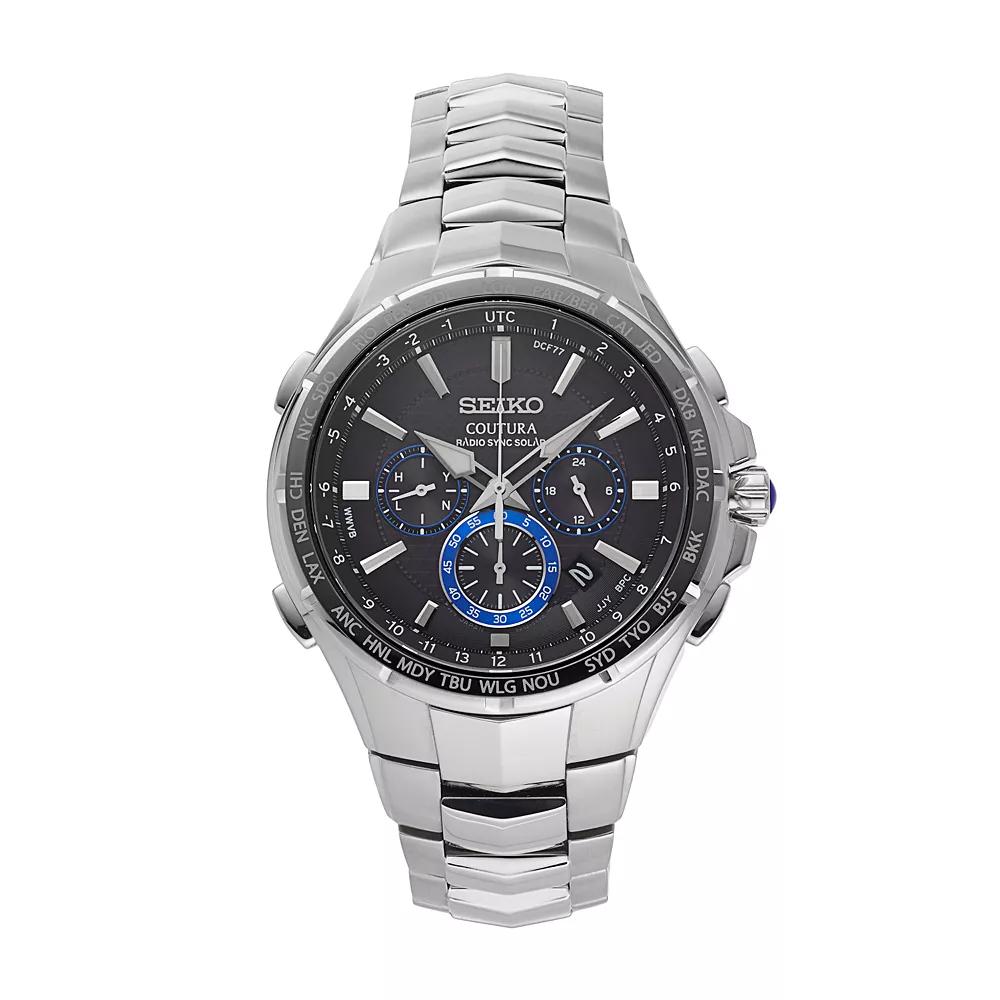 Seiko Mens Coutura Stainless Steel Solar Chronograph Watch - SSG009, Silver Tone Product Image