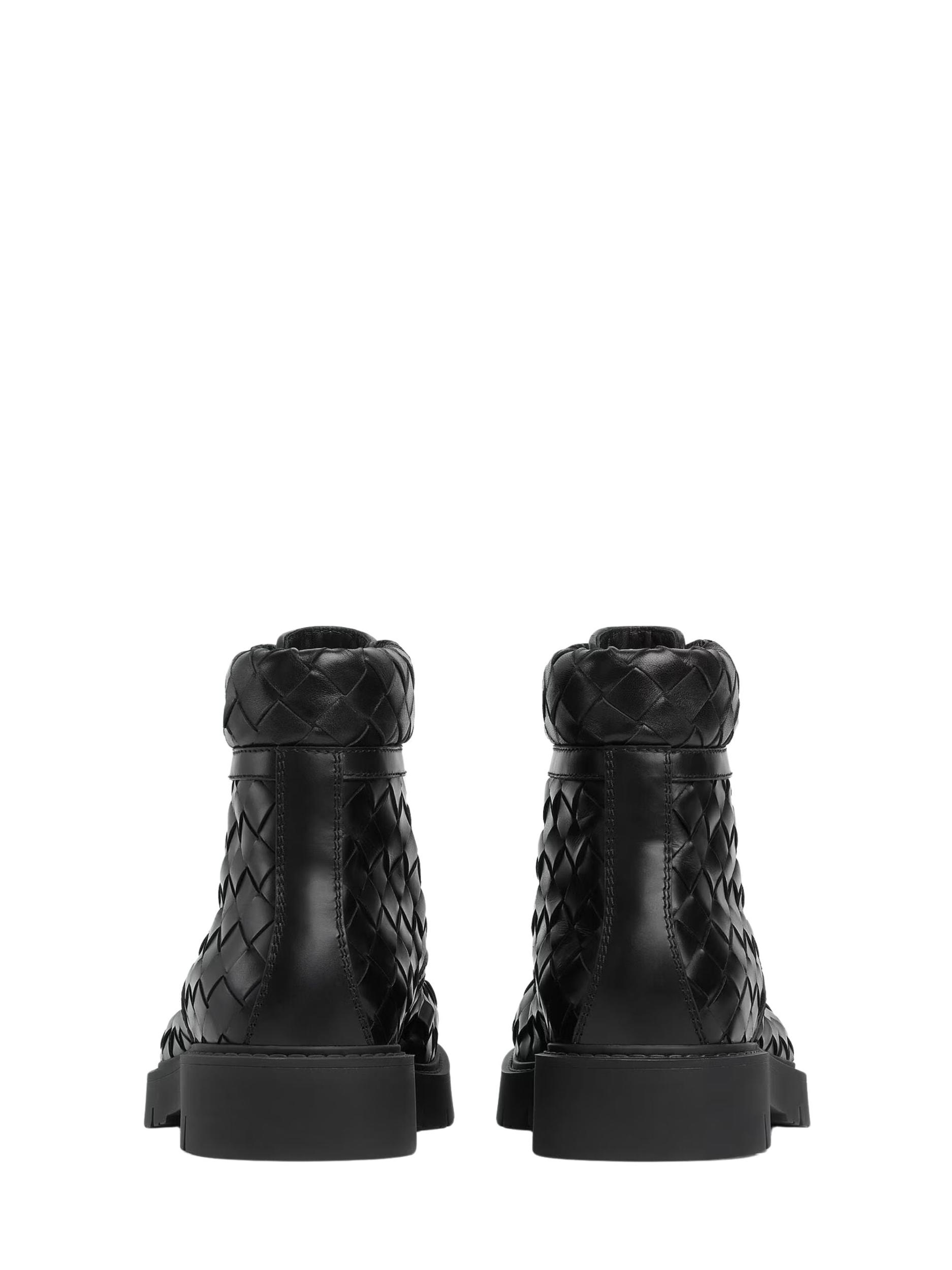 BOTTEGA VENETA Leather All-over Intrecciato Ankle Boots In Black Product Image