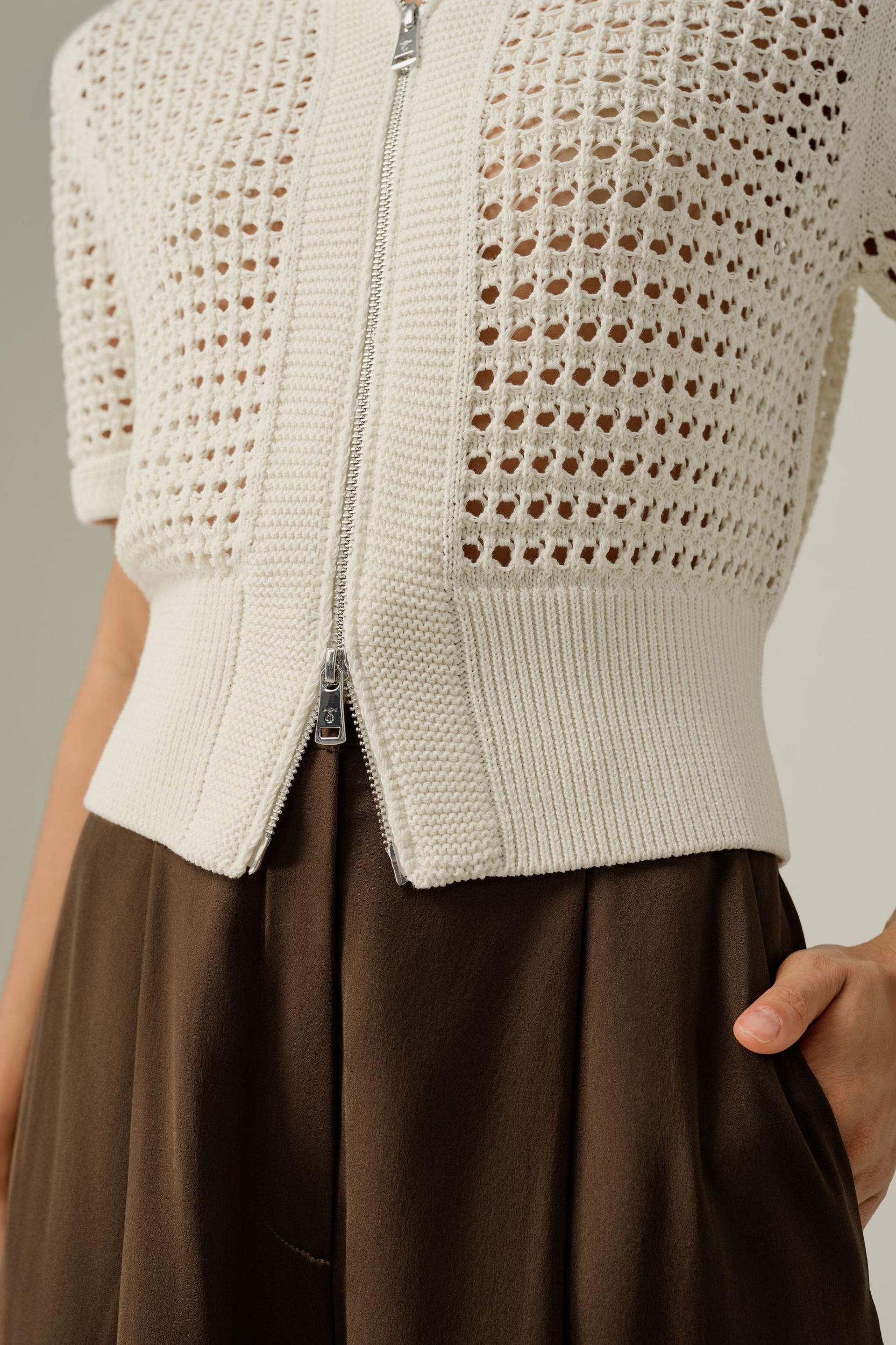 Toscana Pointelle Knit Double-Zip Cardigan Product Image