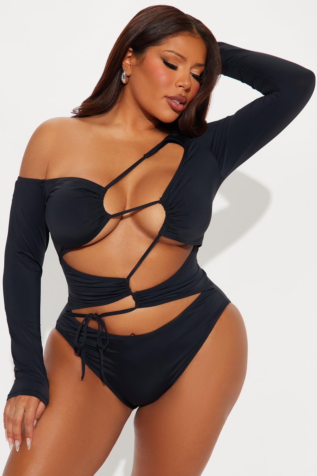 Michelle Cutout Long Sleeve 1 Piece Swimsuit - Black Product Image