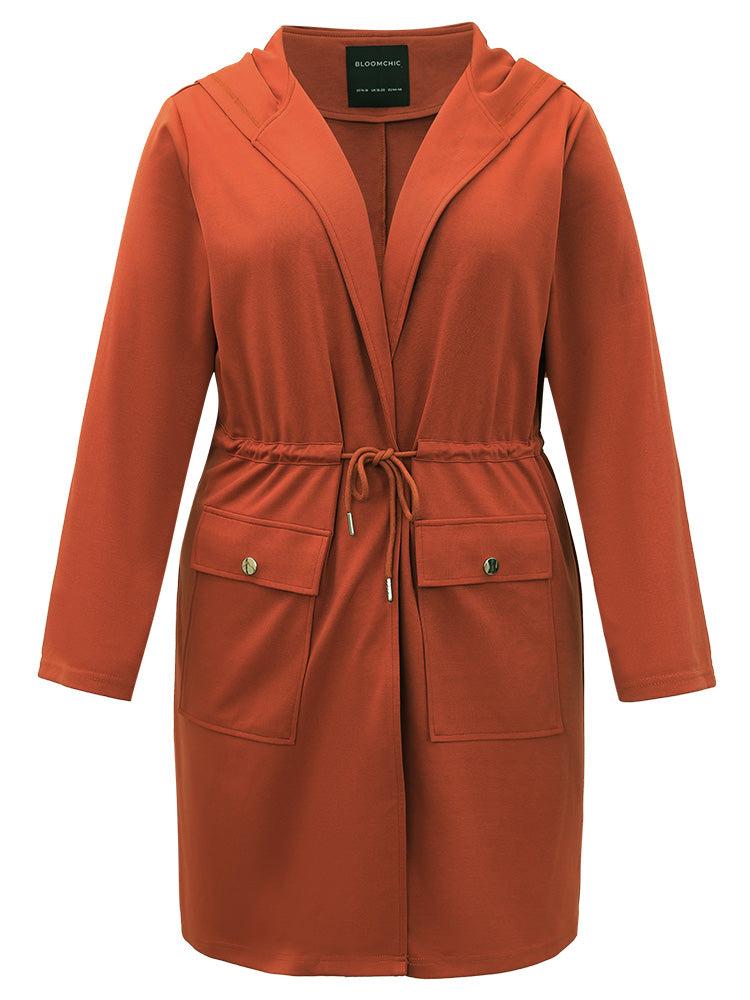 Halloween Plain Hooded Pocket Drawstring Knot Coat Female Product Image