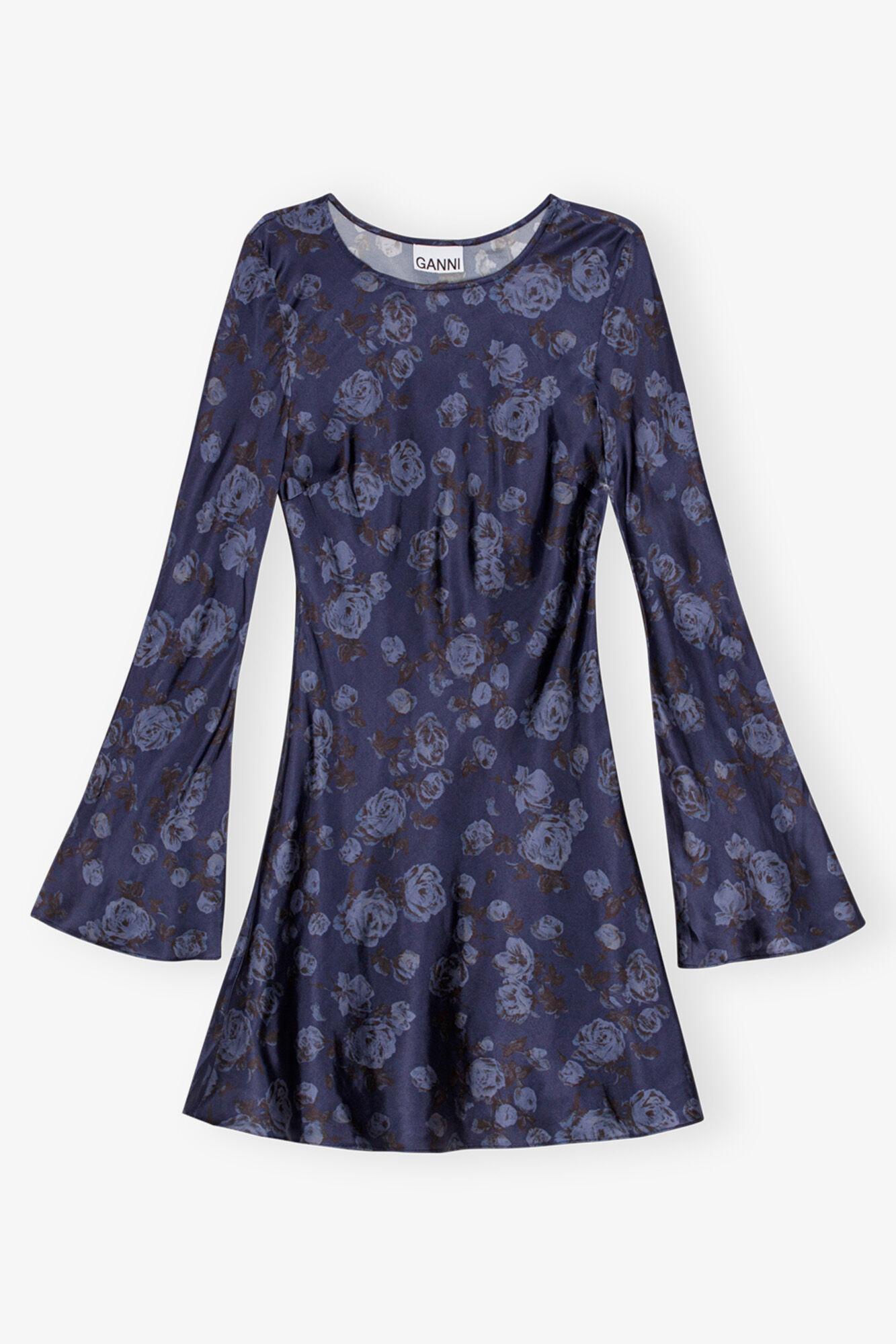 Dark Blue Floral Printed Mini Dress Product Image