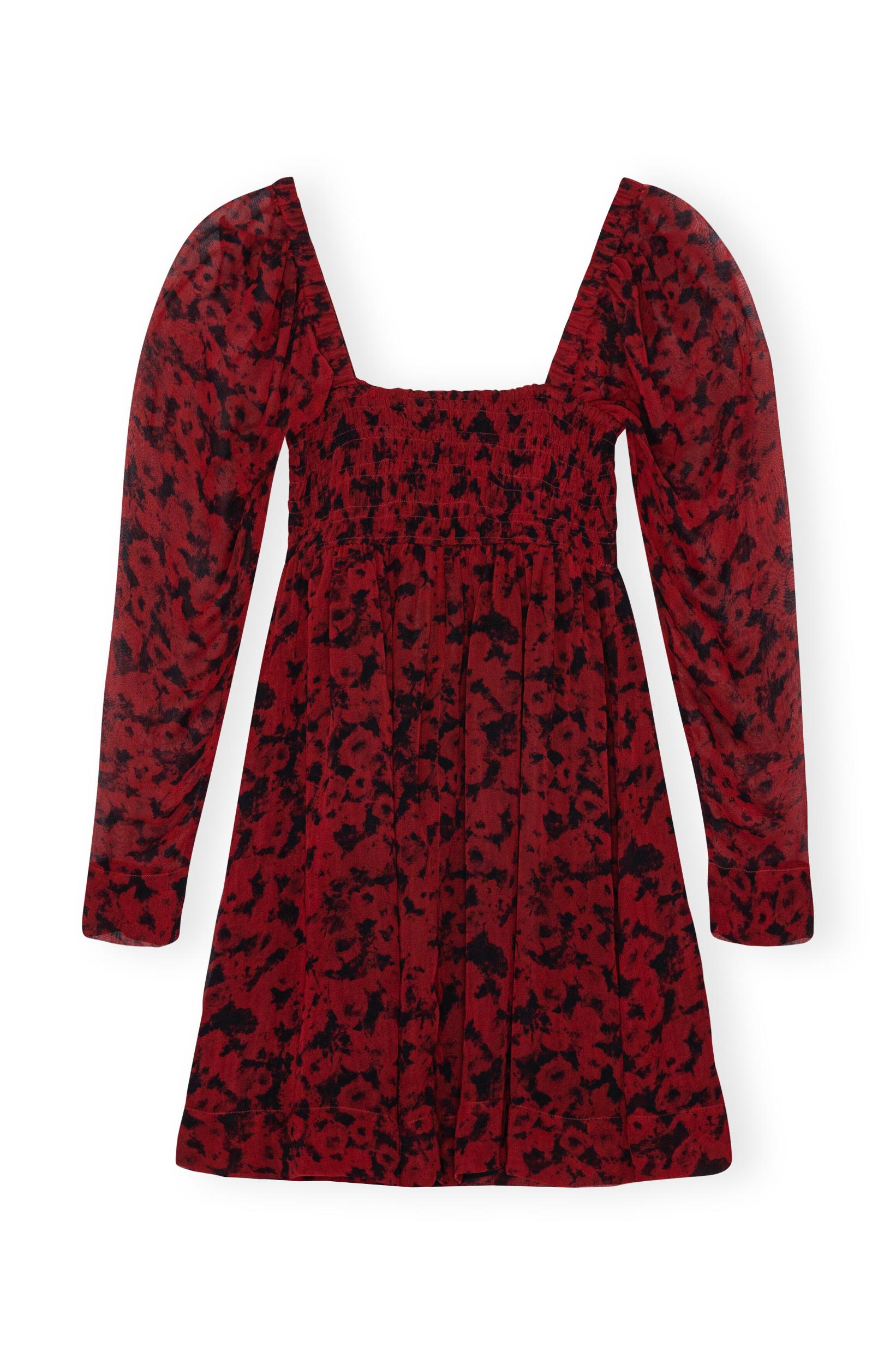 Red Printed Georgette Mini Dress Product Image