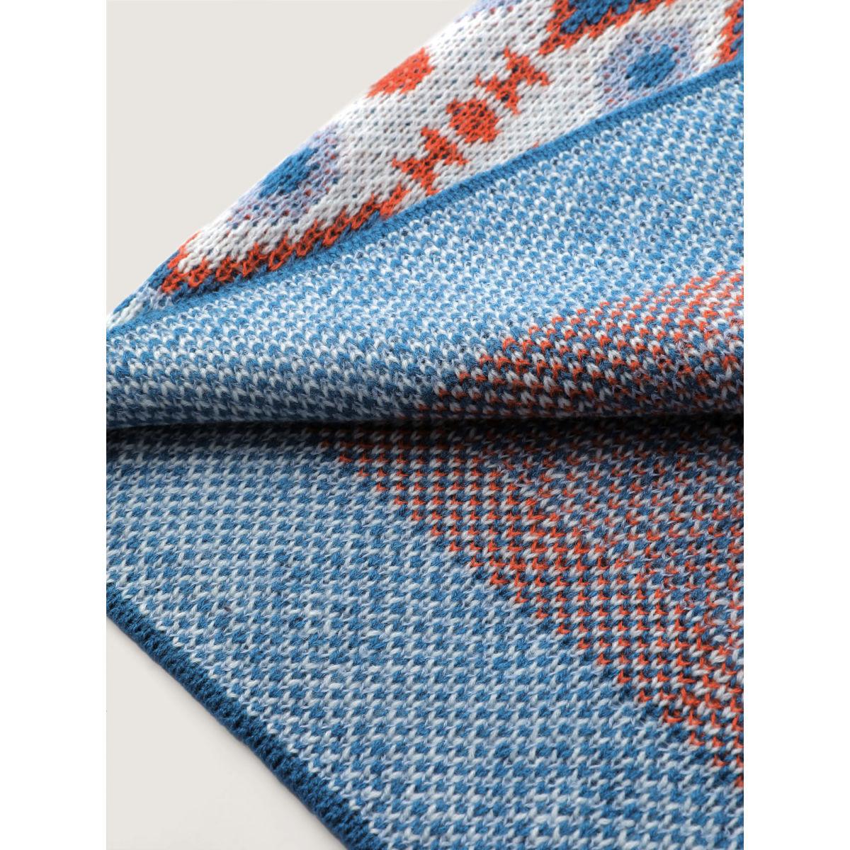 Plus Size Boho Pattern Jacquard Folded Collar Knit Cardigan LightBlue Women Boho Loose Long Sleeve Vacation Cardigans BloomChic 30/6X Product Image