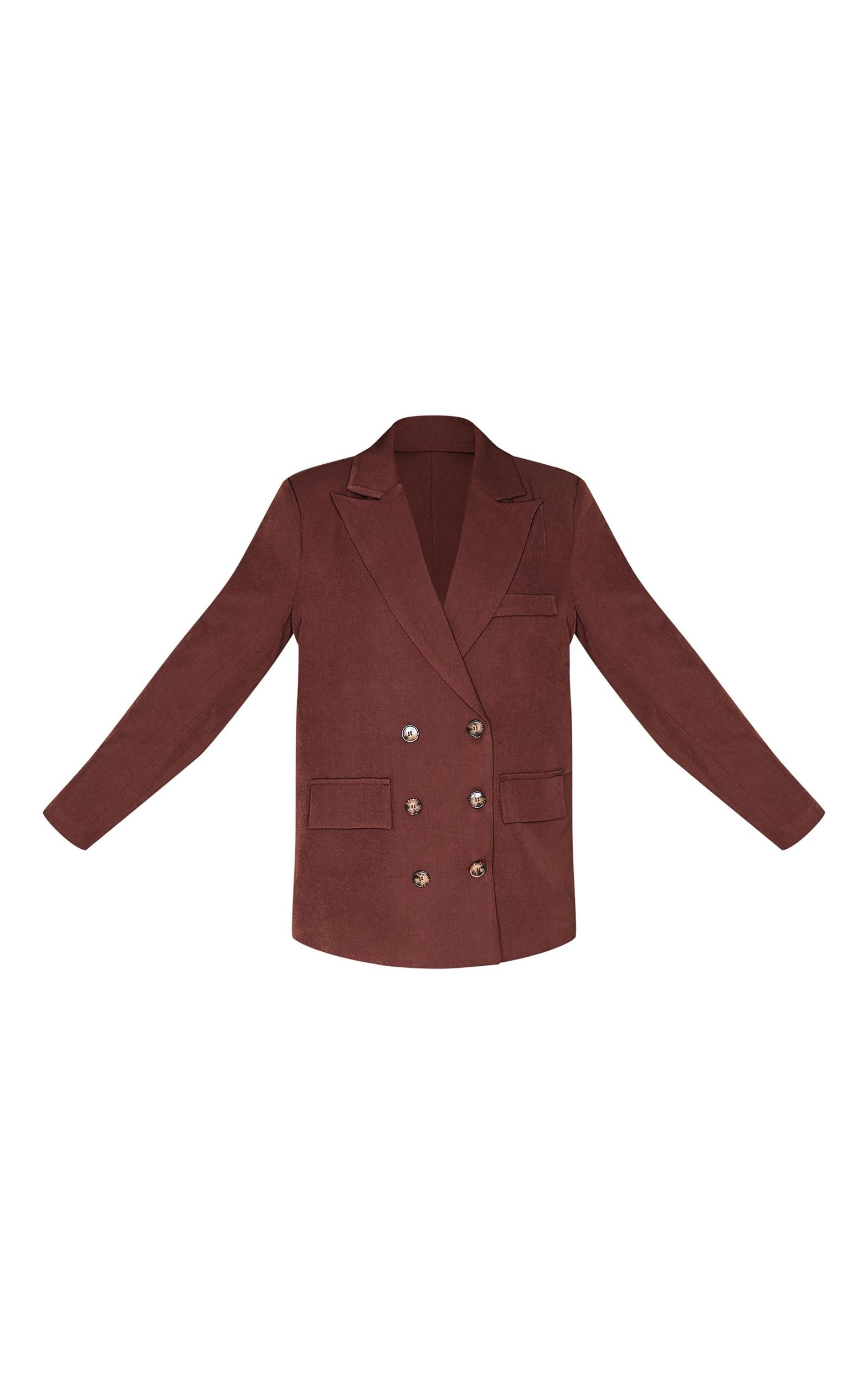 Petite Brown Premium Double Breasted Button Detail Blazer Product Image