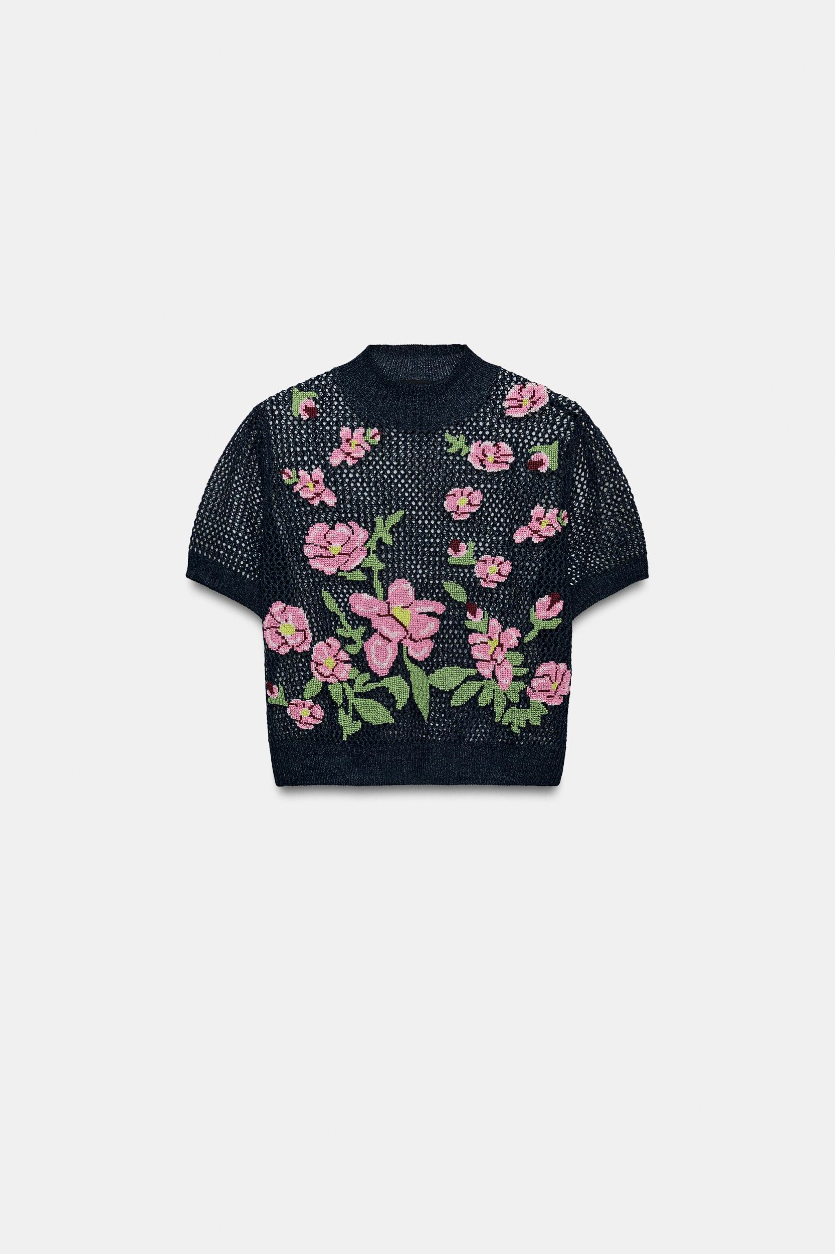 FLORAL EMBROIDERED KNIT TOP Product Image