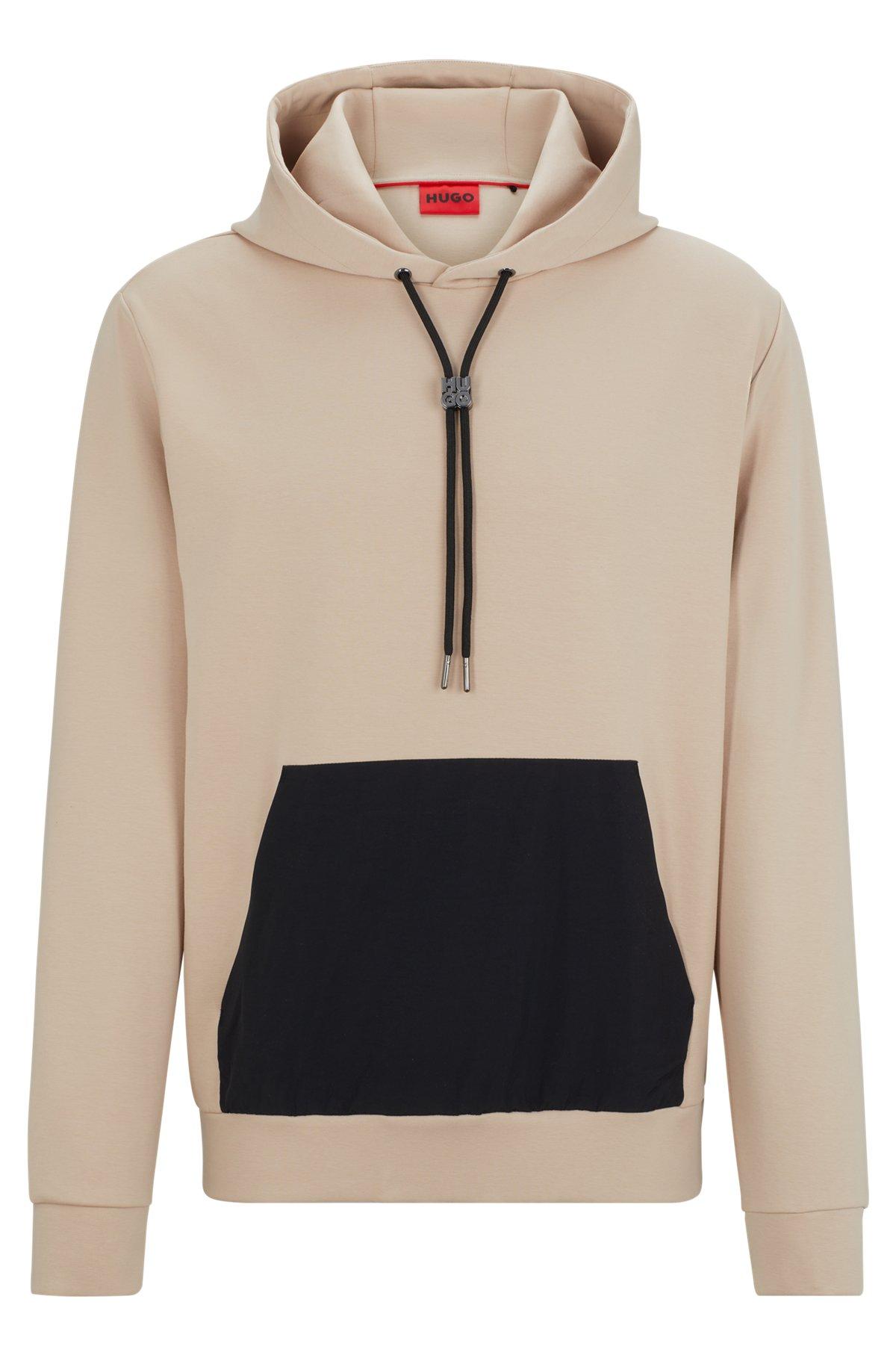 Relaxed-fit hoodie in stretch cotton with contrast pocket Product Image
