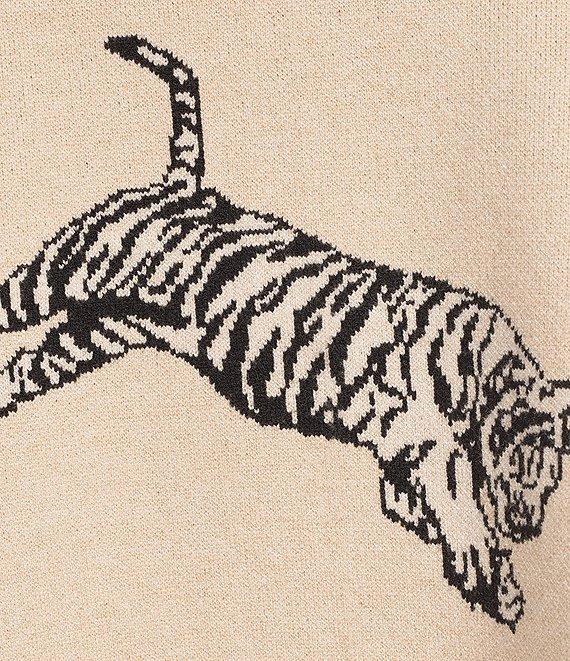 Ali Miles Tiger Jacquard Print Mock Neck Long Sleeve Popover Sweater Product Image