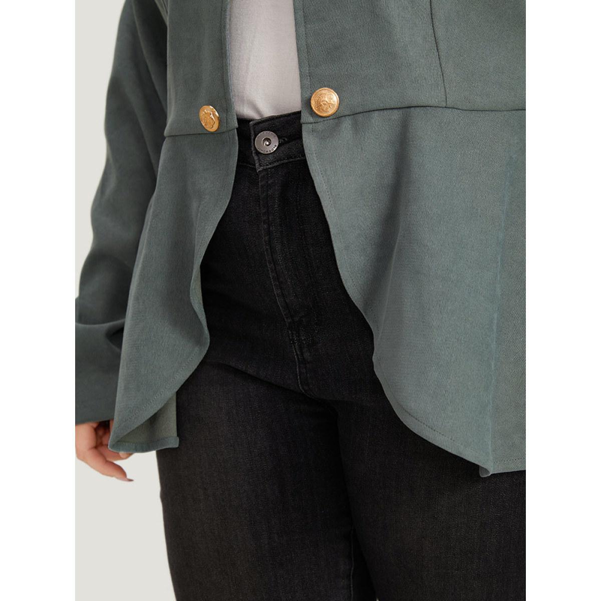Plus Size Plain Metal Button Detail Asymmetrical Hem Pleated Jacket Women DarkGray Plain Dailywear Jackets BloomChic 22-24/3X Product Image