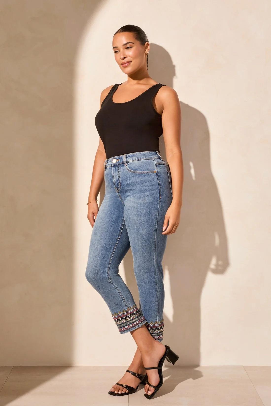 Embroidered Straight Crop Jeans Product Image