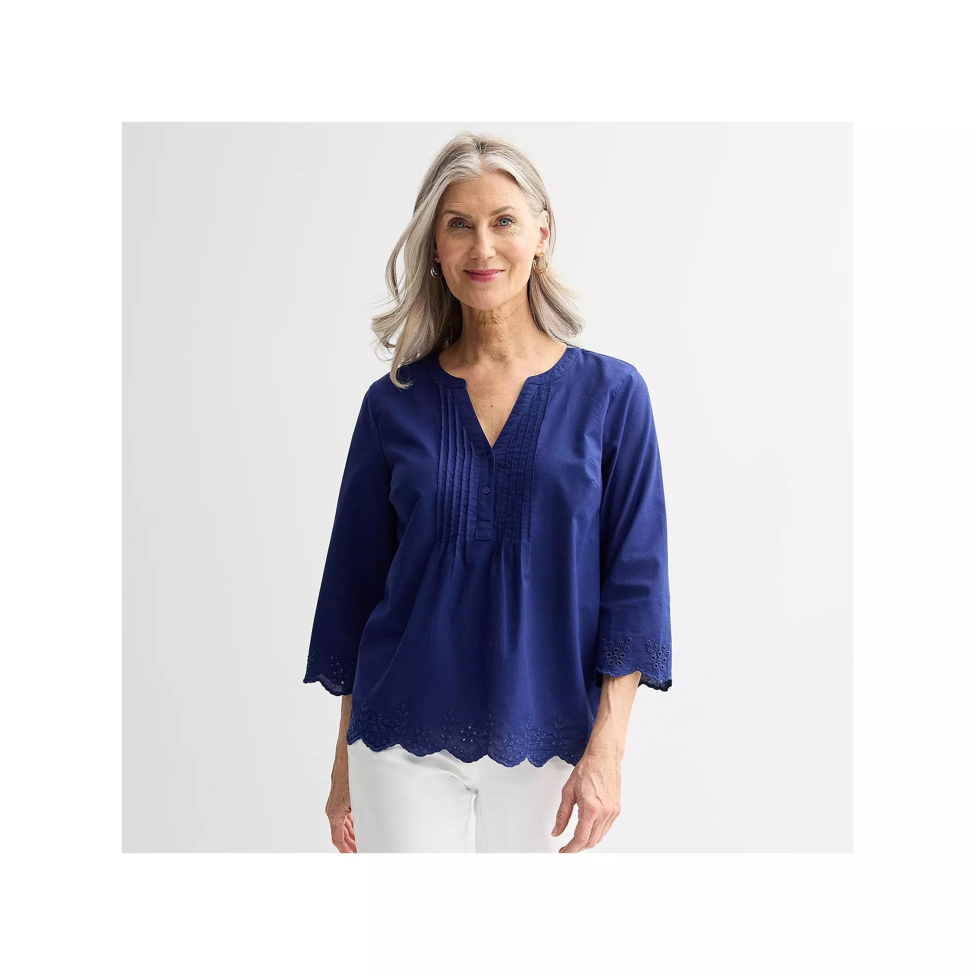 Women's Croft & Barrow® Eyelet Pleat Top, Size: Small, Felix Blue Product Image