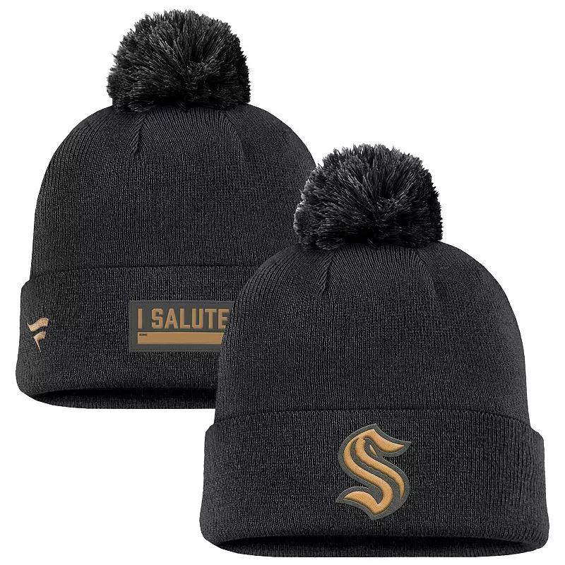 Men's Fanatics Black Vegas Golden Knights Military Appreciation Cuffed Knit Hat with Pom, Lvk Black Product Image