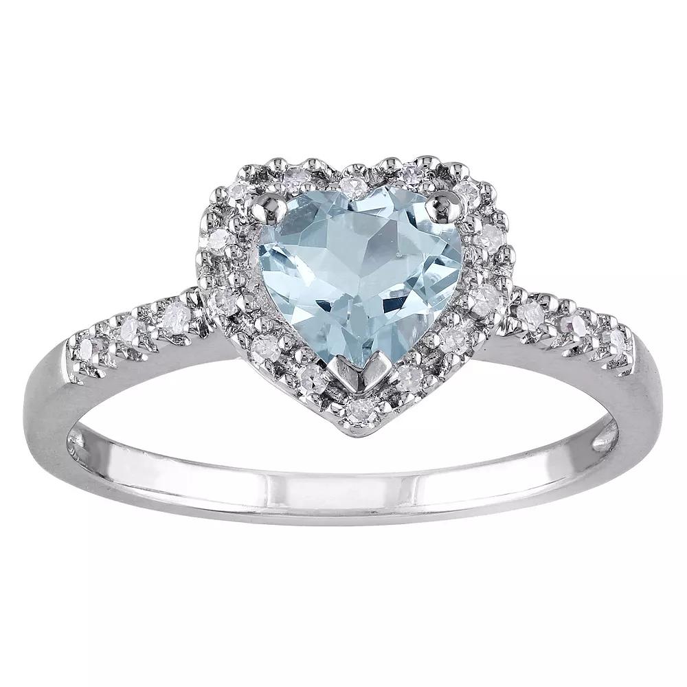 Stella Grace Sterling Silver Aquamarine & 1/10 Carat T.W. Diamond Heart Halo Ring, Women's,  Product Image