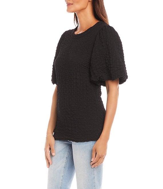 Karen Kane Crew Neck Short Bubble Puff Sleeve Textured Top Product Image