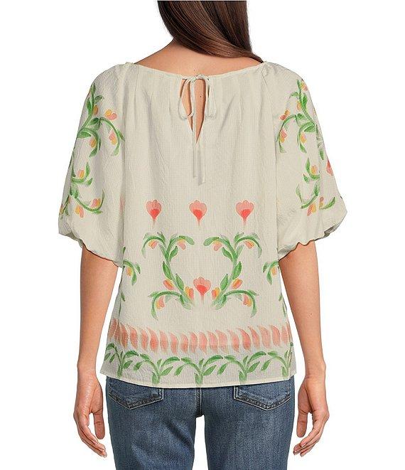 Tru Luxe Jeans Placed Floral Print Round Neck Short Sleeve Popover Top Product Image