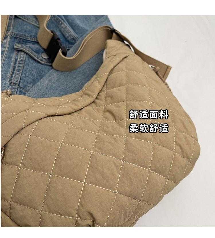 Quilted Nylon Plain Zip Crossbody Bag Product Image