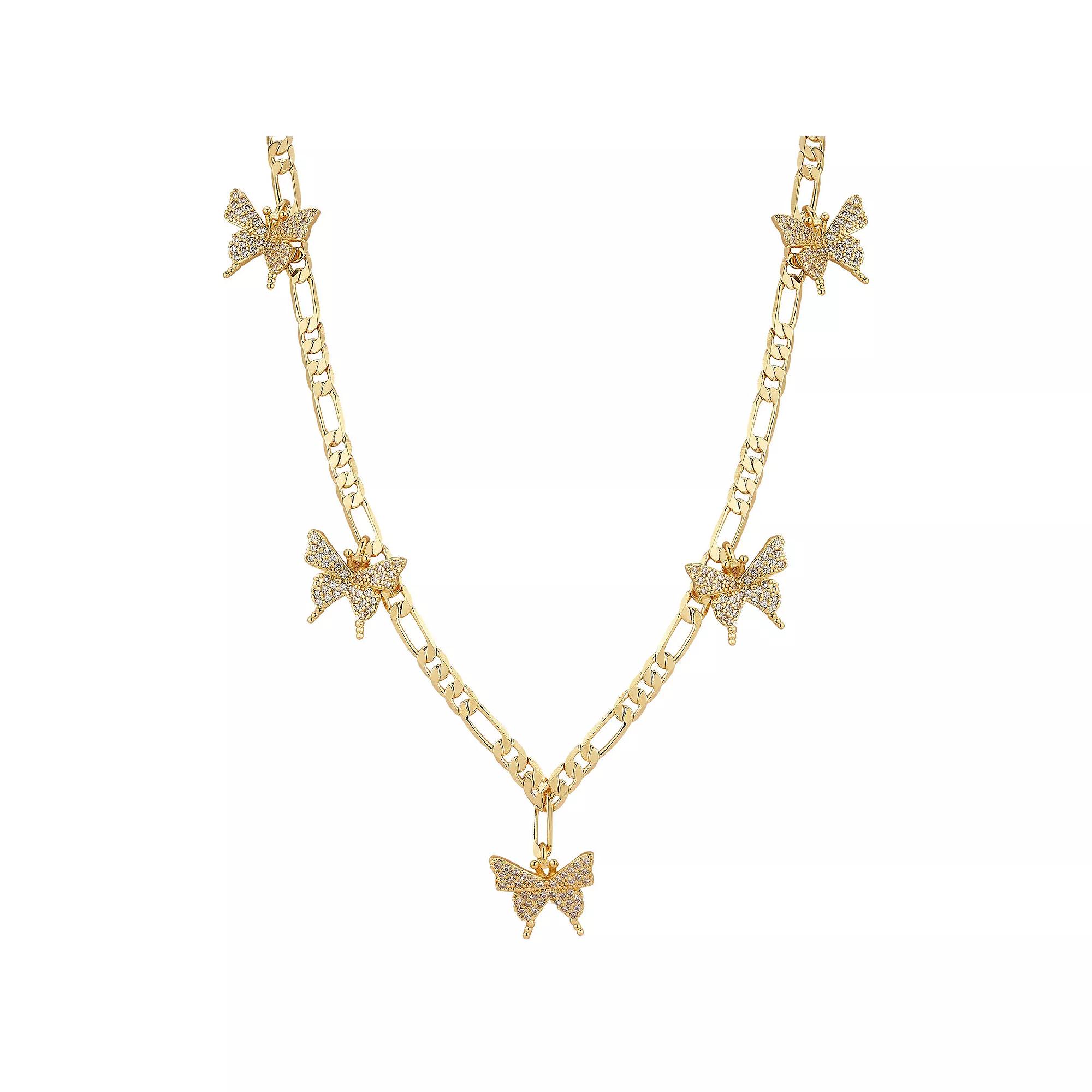WINX Cubic Zirconia Butterfly Charm Station Necklace, Women's, Size: 18", Gold Tone Product Image