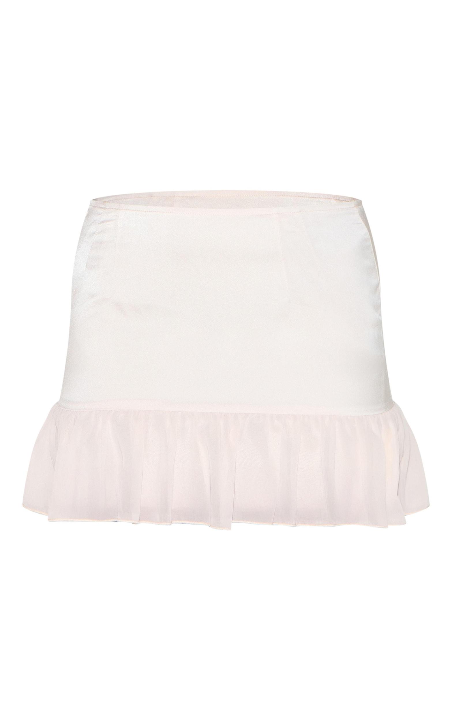  Cream Satin Chiffon Frill Hem Mini Skirt Product Image