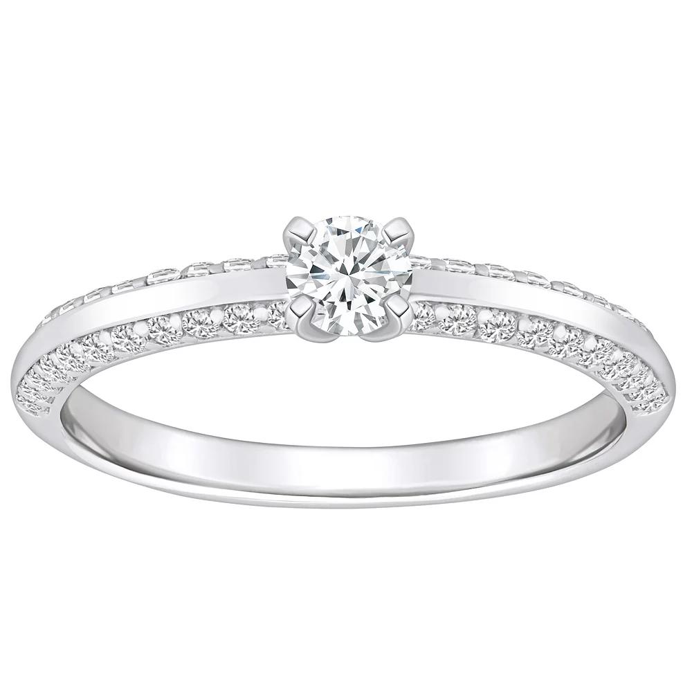 Alyson Layne 14k Gold 3/5 Carat T.W. Diamond Round Cut Pave & Polished Band Engagement Ring, Womens 14k White Gold Product Image